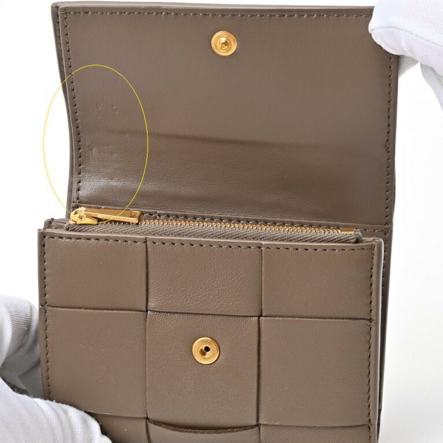 Bottega Veneta Cassette Tri-Fold Wallet 750245 Intrecciato Leather Taupe Gray E-156538