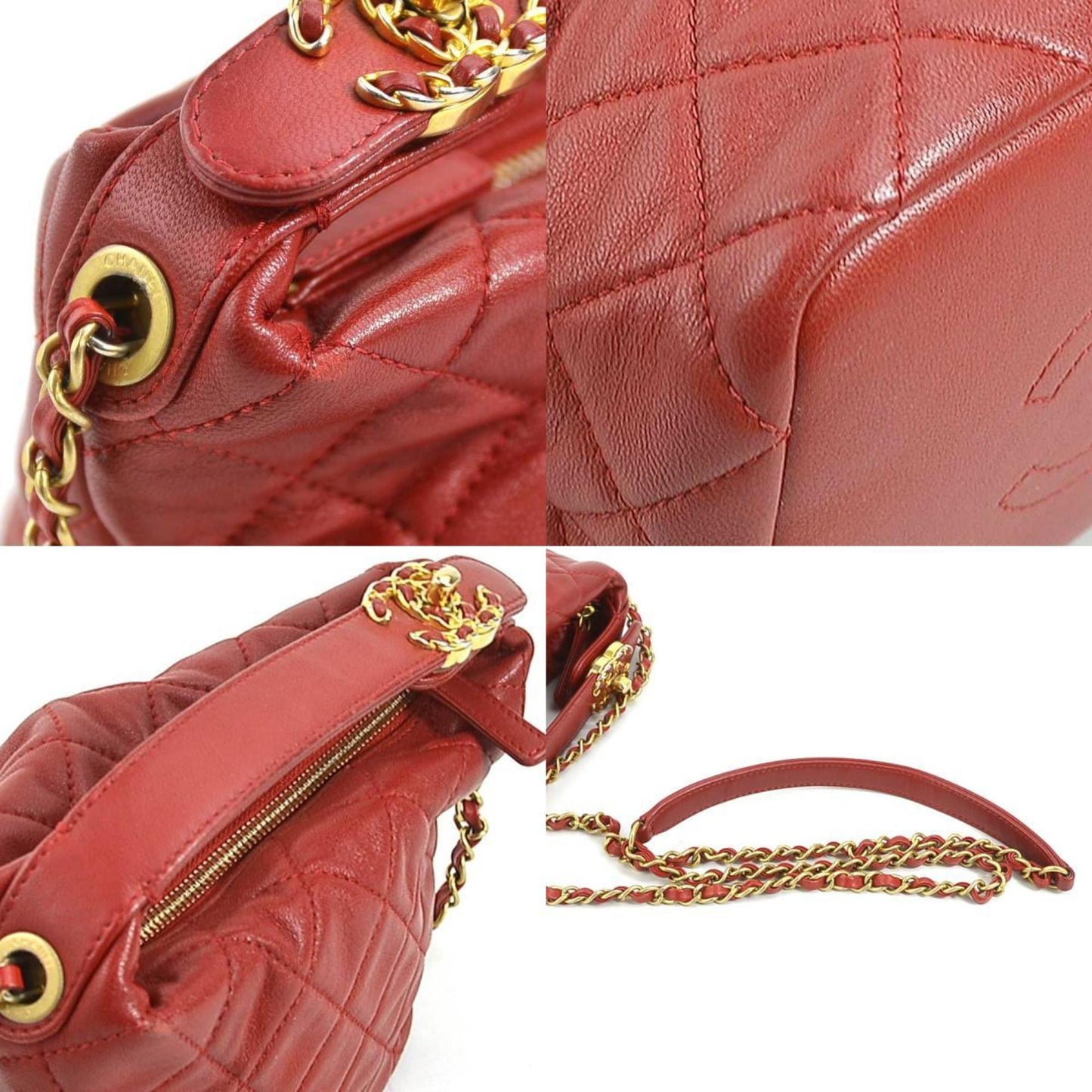 Chanel Shoulder Bag Matelasse Leather Metal Red