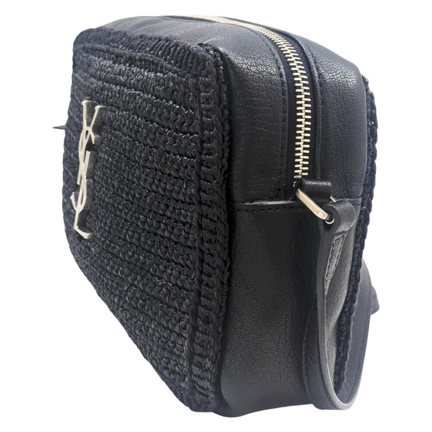 Saint Laurent Lou Raffia And Leather Black Camera Bag 468537 Shoulder With Tassel