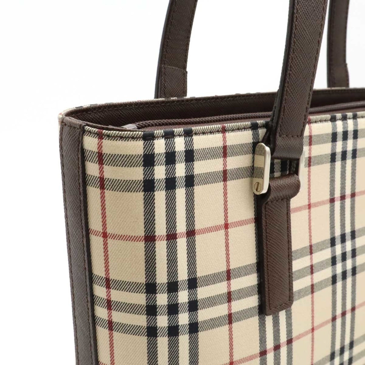 Burberry Nova Check Pattern Tote Bag Shoulder Canvas Leather Beige Black Bordeaux