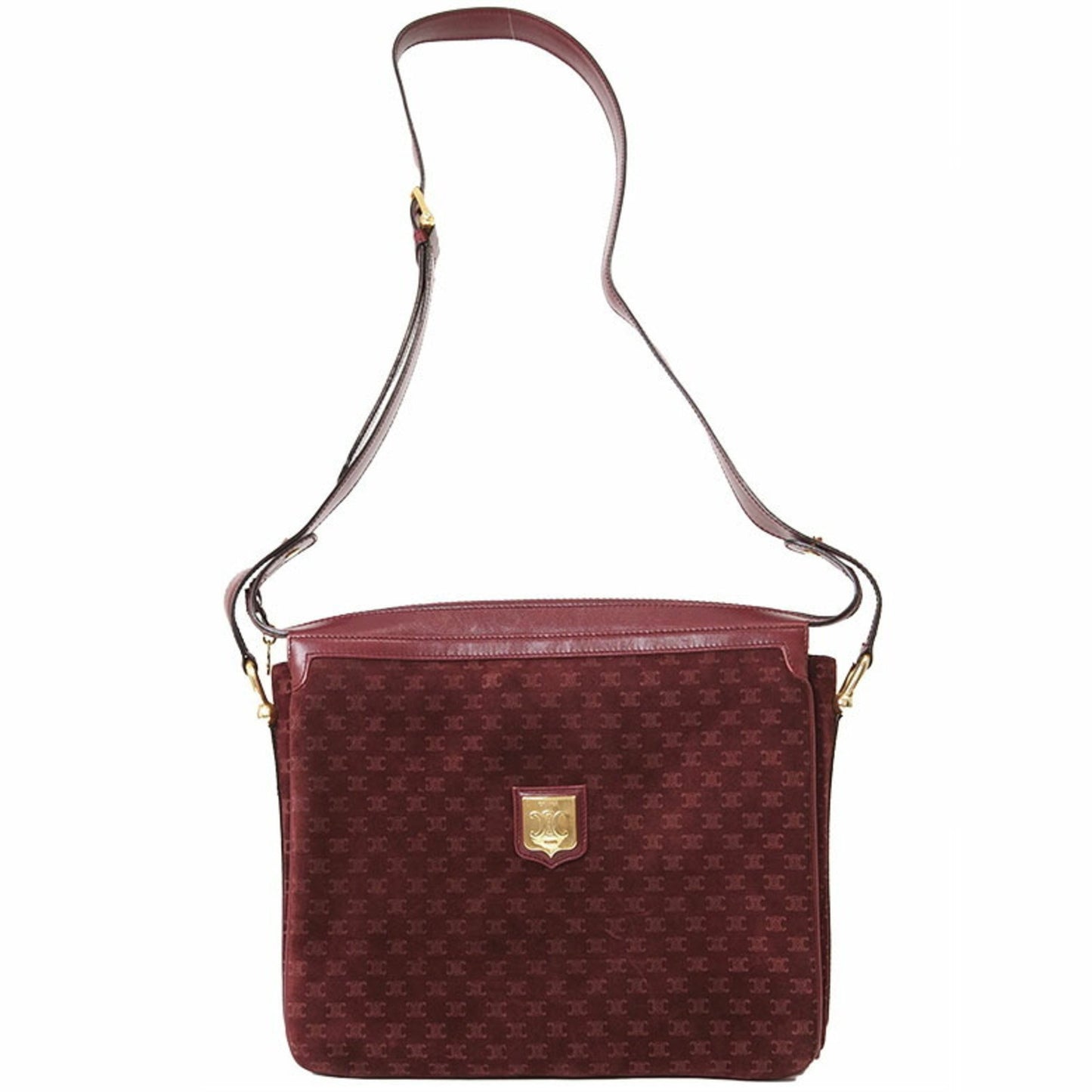 Celine Old Triomphe Suede Shoulder Bag Bordeaux
