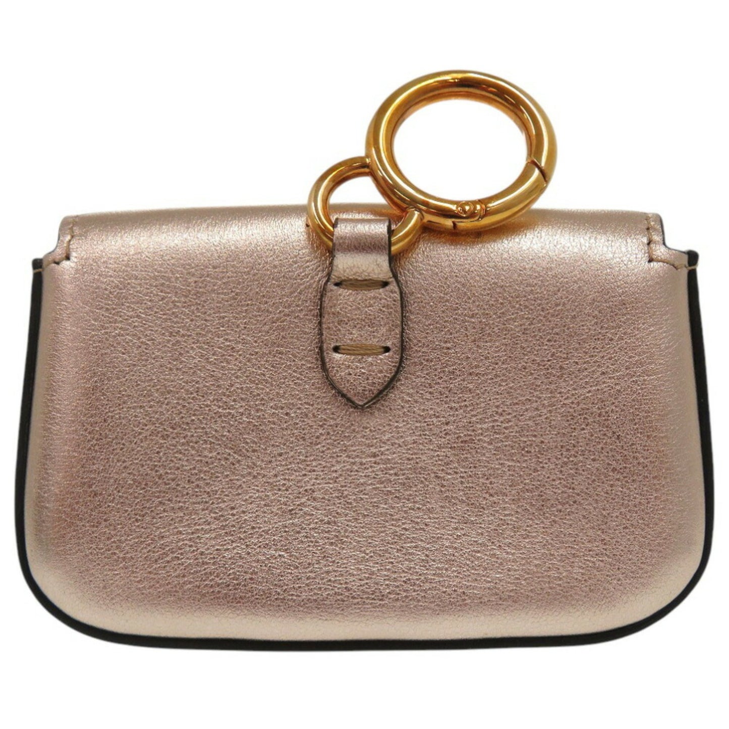 Fendi Nano Baguette Charm Chain Shoulder Pouch Mini Pochette Metallic Leather Pink Gold 0070Fendi