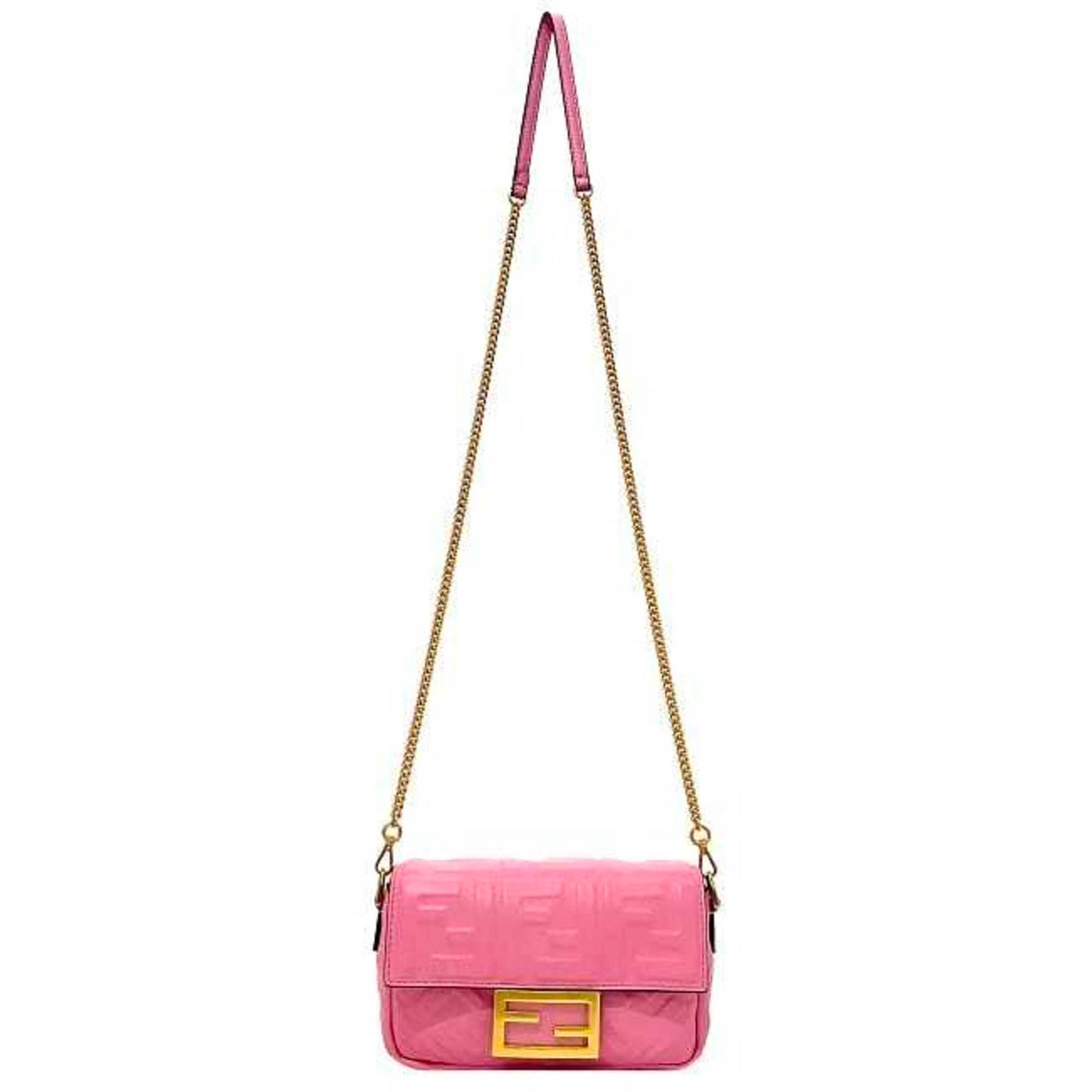 Fendi Baguette Small Pink Gold 8Bs017 Leather Gp Fendi Shoulder Bag Ff Embossed