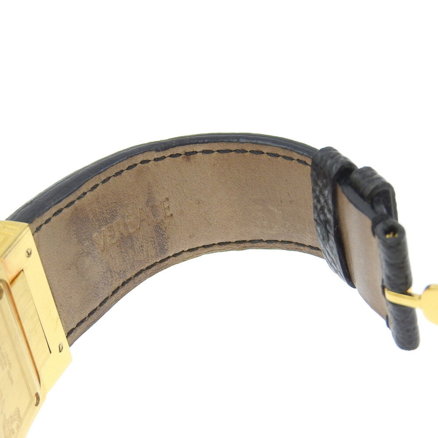 Versace Versace Alq90 Rectangular Black Dial Gp/Leather Quartz Watch Battery