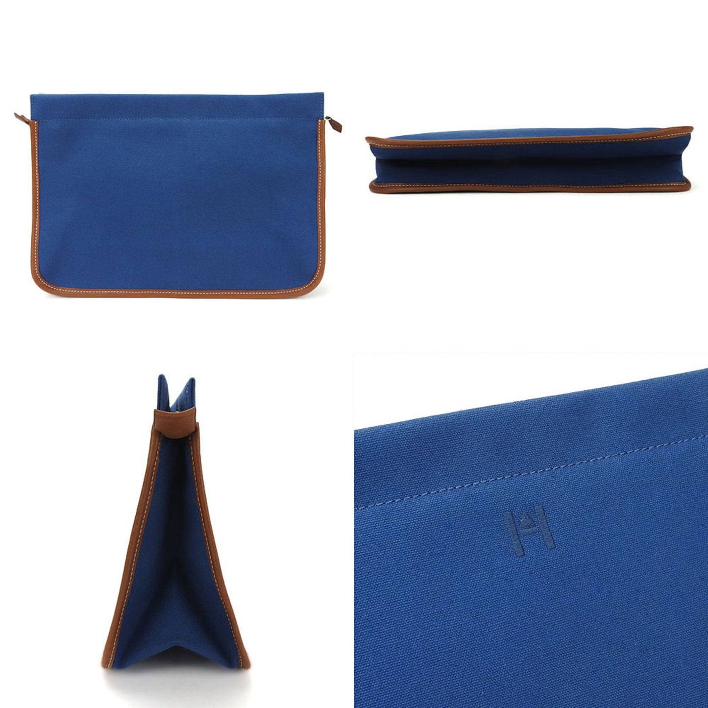 Hermes Clutch Bag Canvas Leather Navy Brown