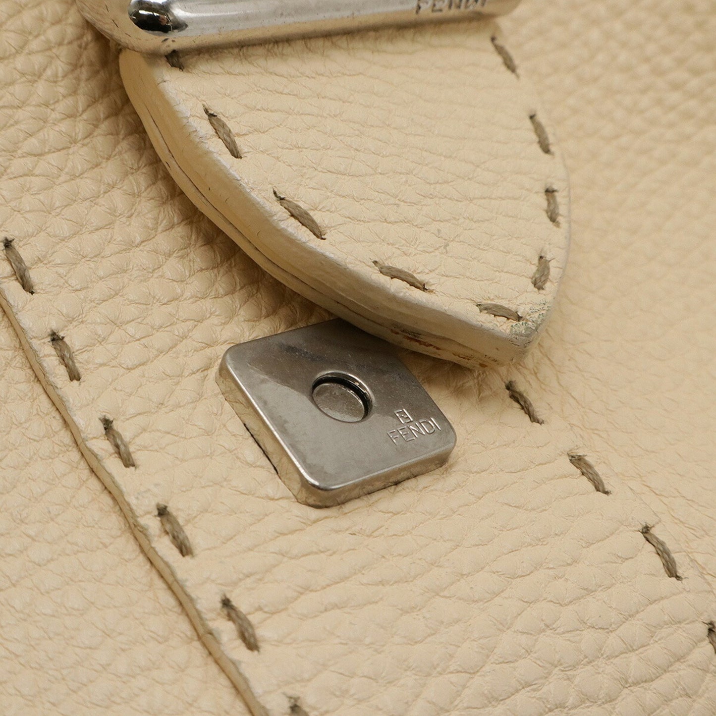 Fendi Selleria Shoulder Bag Tote Leather Cream Beige 8Br487