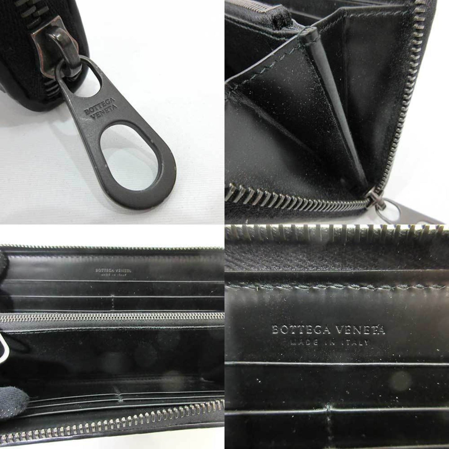 Bottega Veneta Wallet Long Round Zipper Black Intrecciato