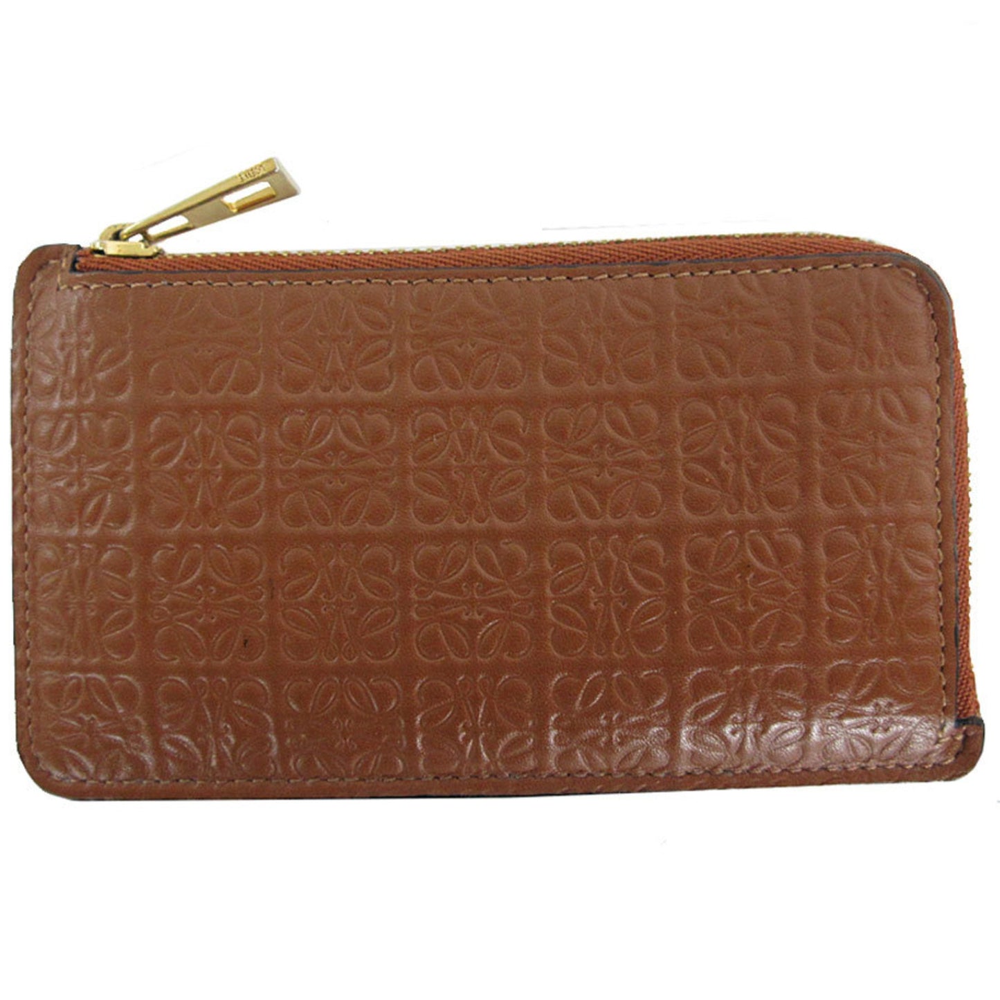 Loewe Wallet/Coin Case Anagram Leather Brown Gold