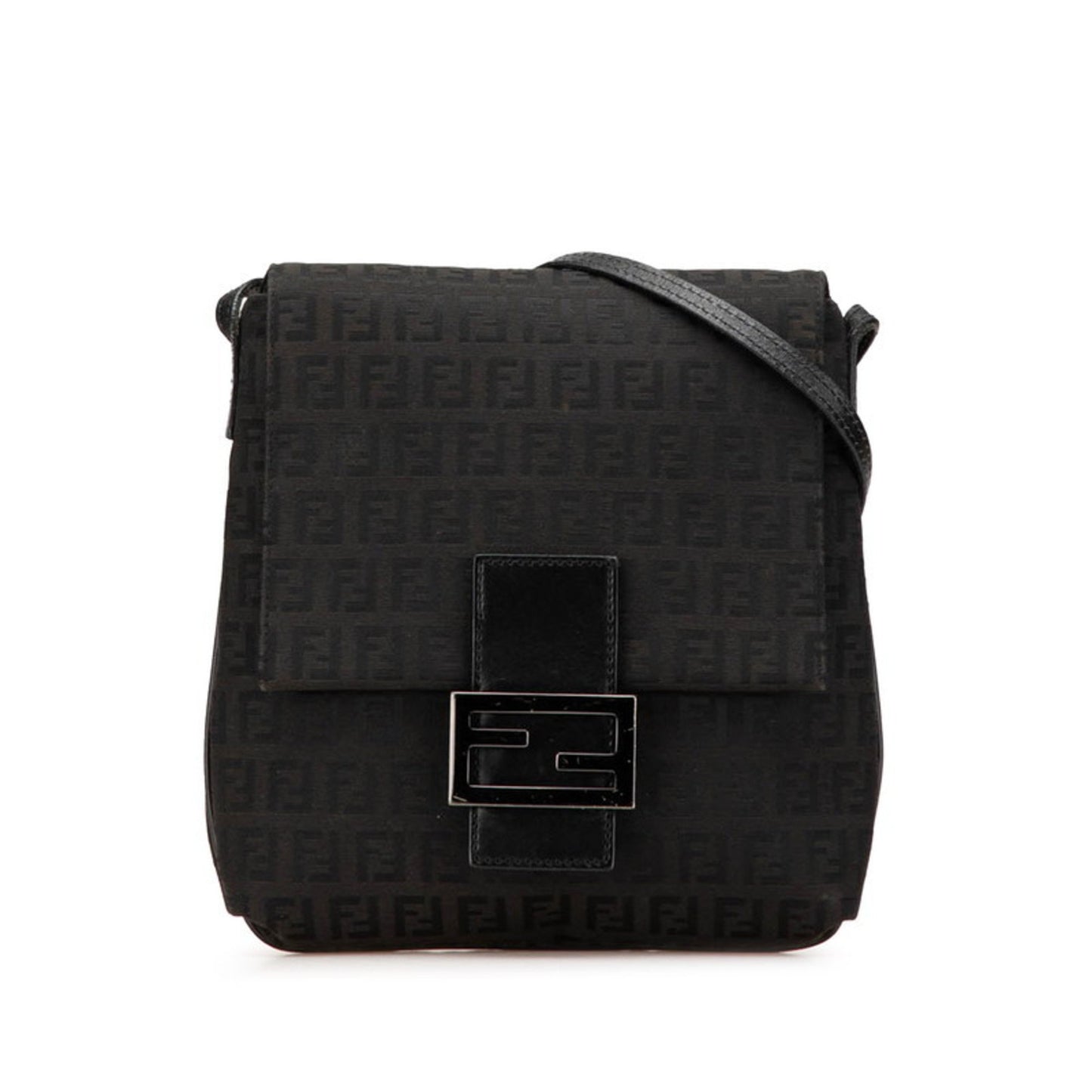 Fendi Zucchino Shoulder Bag 8Bt075 Black Canvas Leather