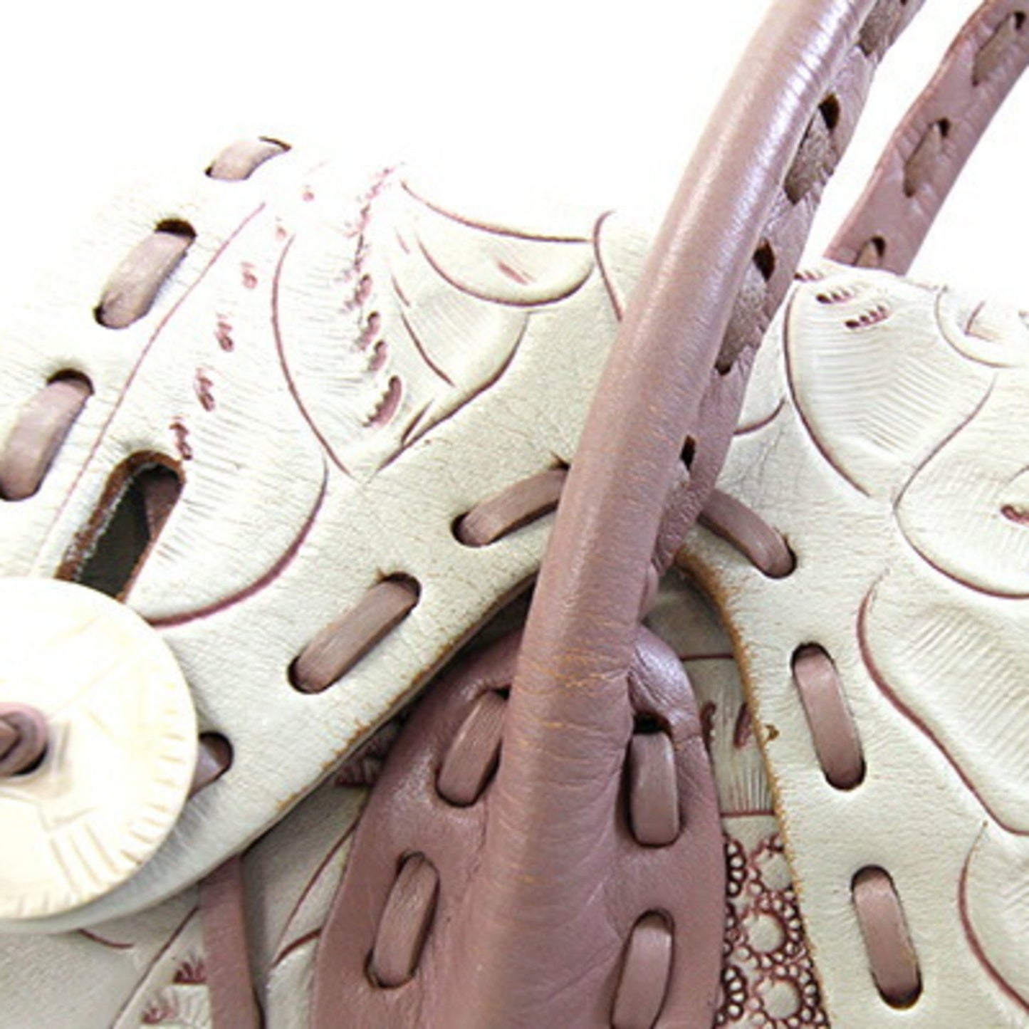 Grace Continental Handbag Carving Tribes Maestra Ivory Pink Beige Leather All Flower