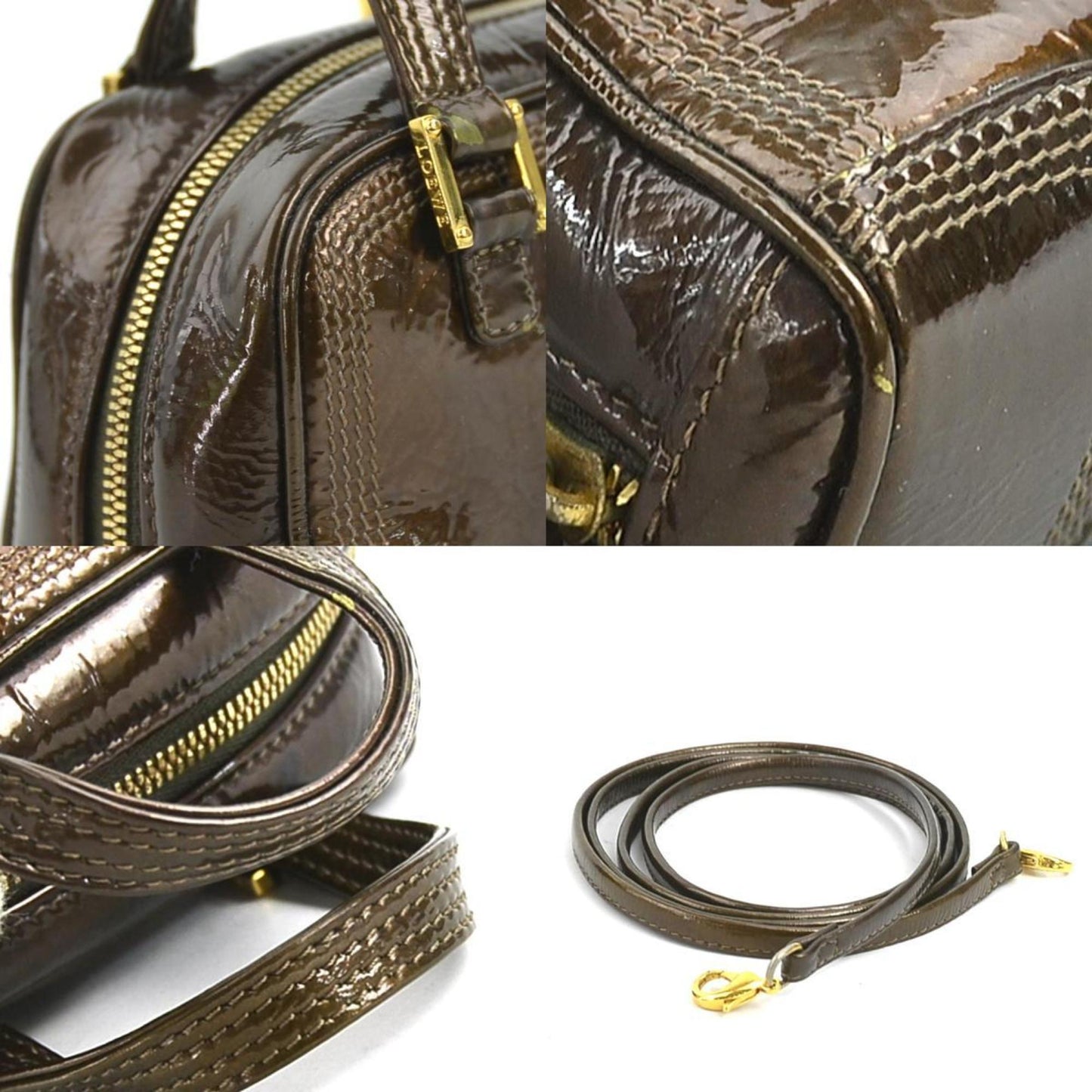 Loewe Shoulder Bag Mini Handbag Anagram Enamel Brown Gold