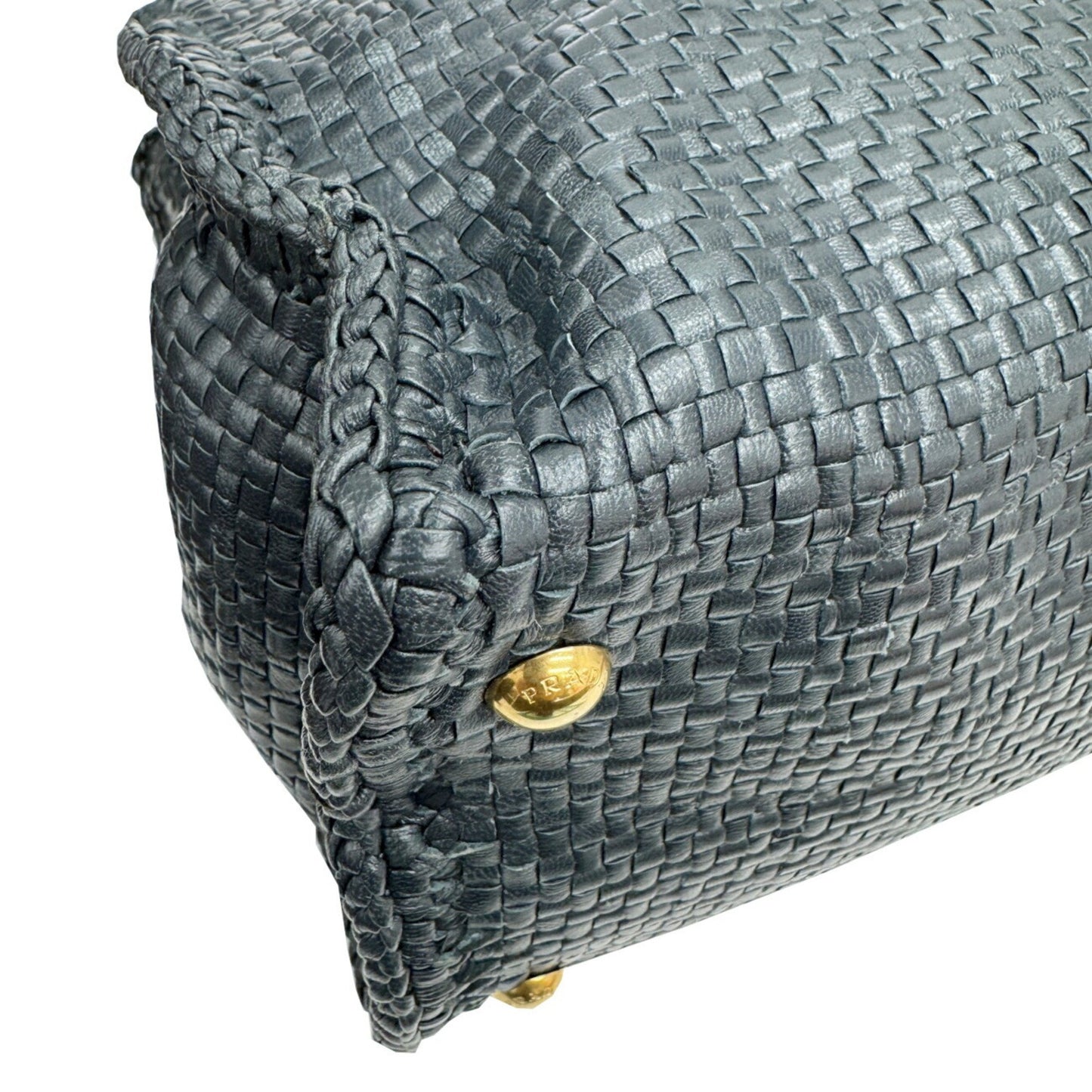 Prada 1Bg258 Shoulder Bag Madras Handbag Leather Navy
