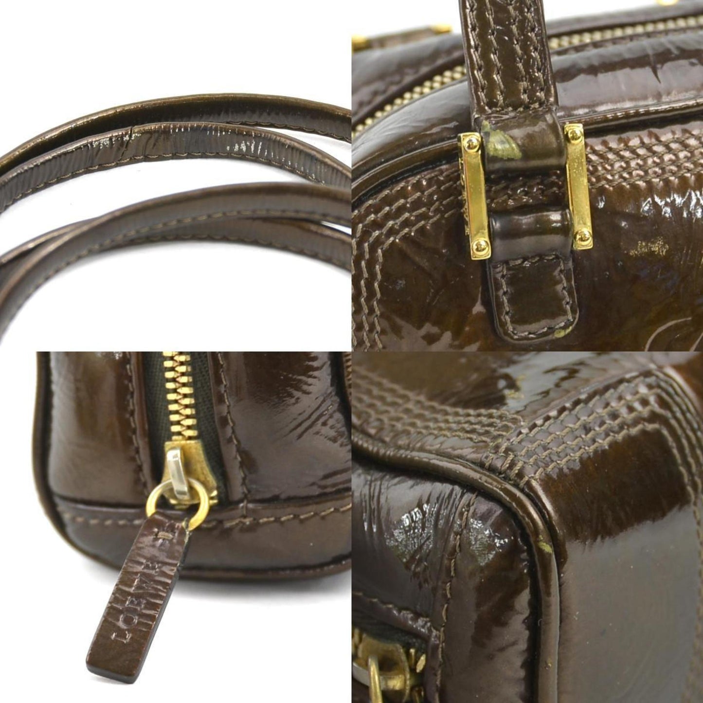 Loewe Shoulder Bag Mini Handbag Anagram Enamel Brown Gold