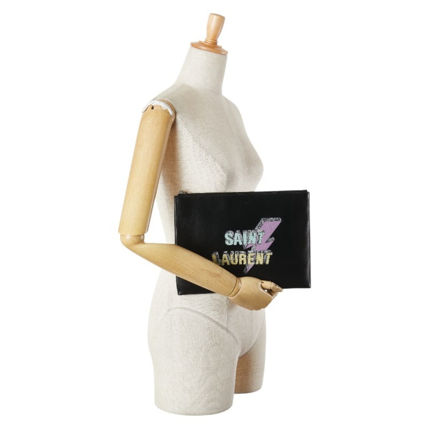 Saint Laurent Logo Print Studded Ipad Tablet Case Clutch Bag In Black