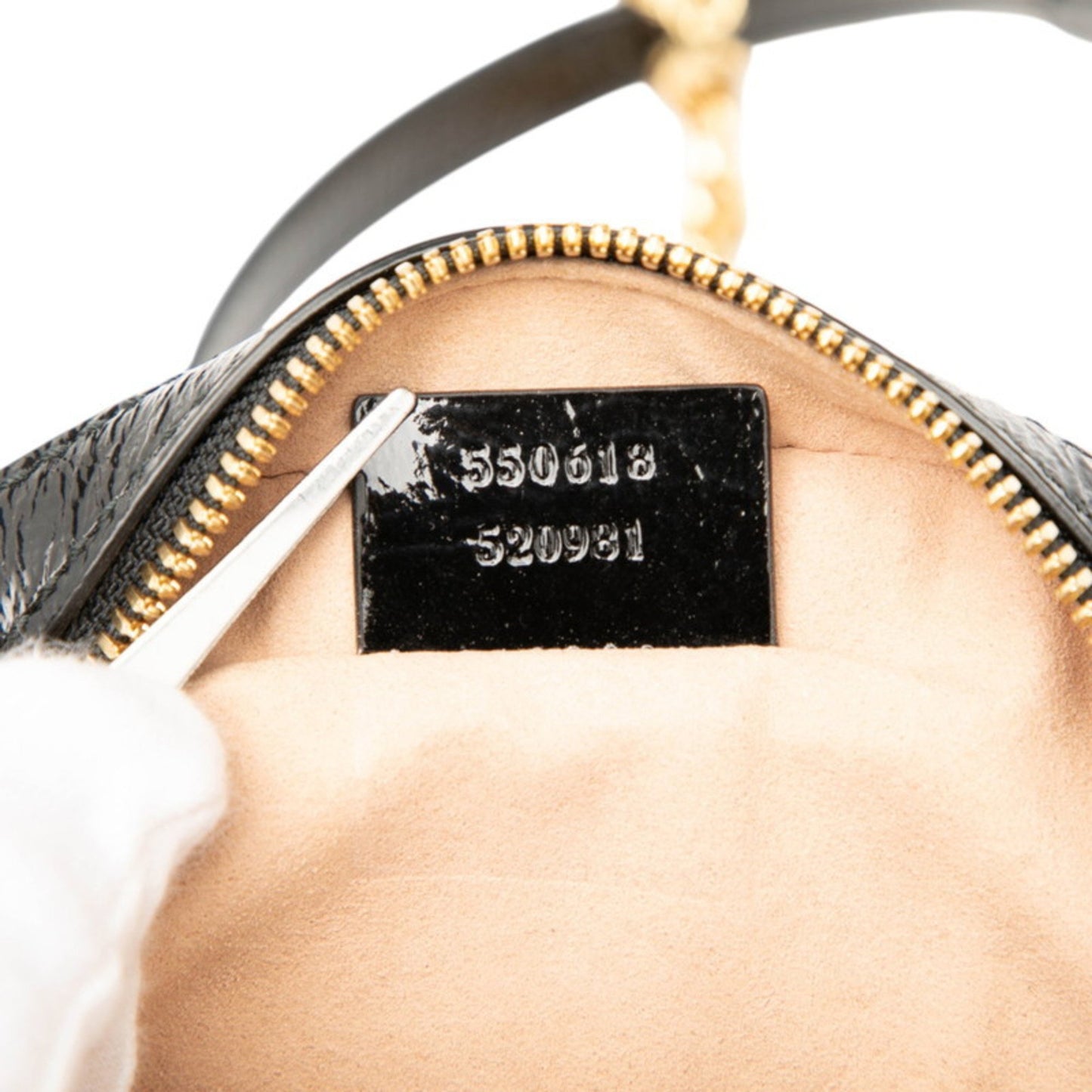 Gucci Ophidia Gg Marmont Mini Round Chain Shoulder Bag 550618 In Black Patent Leather