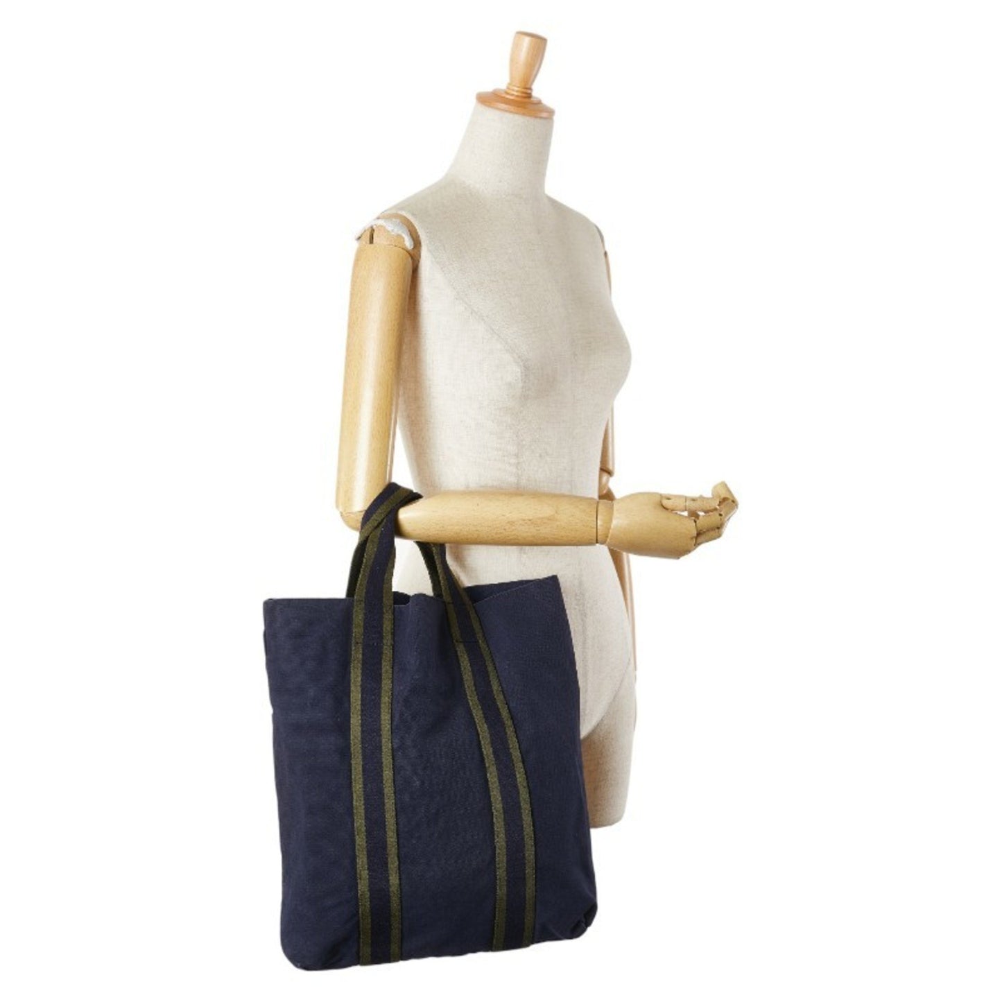 Hermes Foul Tote Cabas Bag Handbag Navy Green Canvas