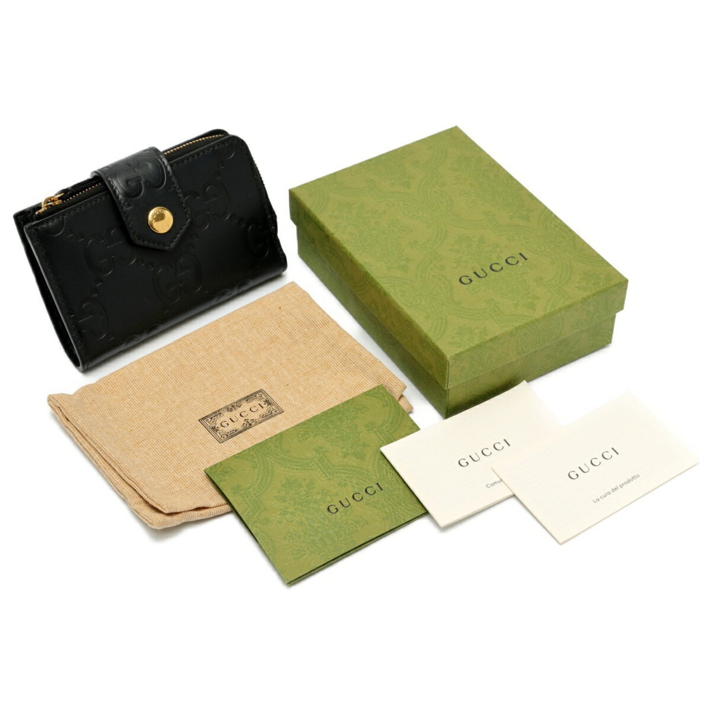 Gucci Pastel Gg Compact Medium Wallet Bifold 790131 Leather Black B-158601