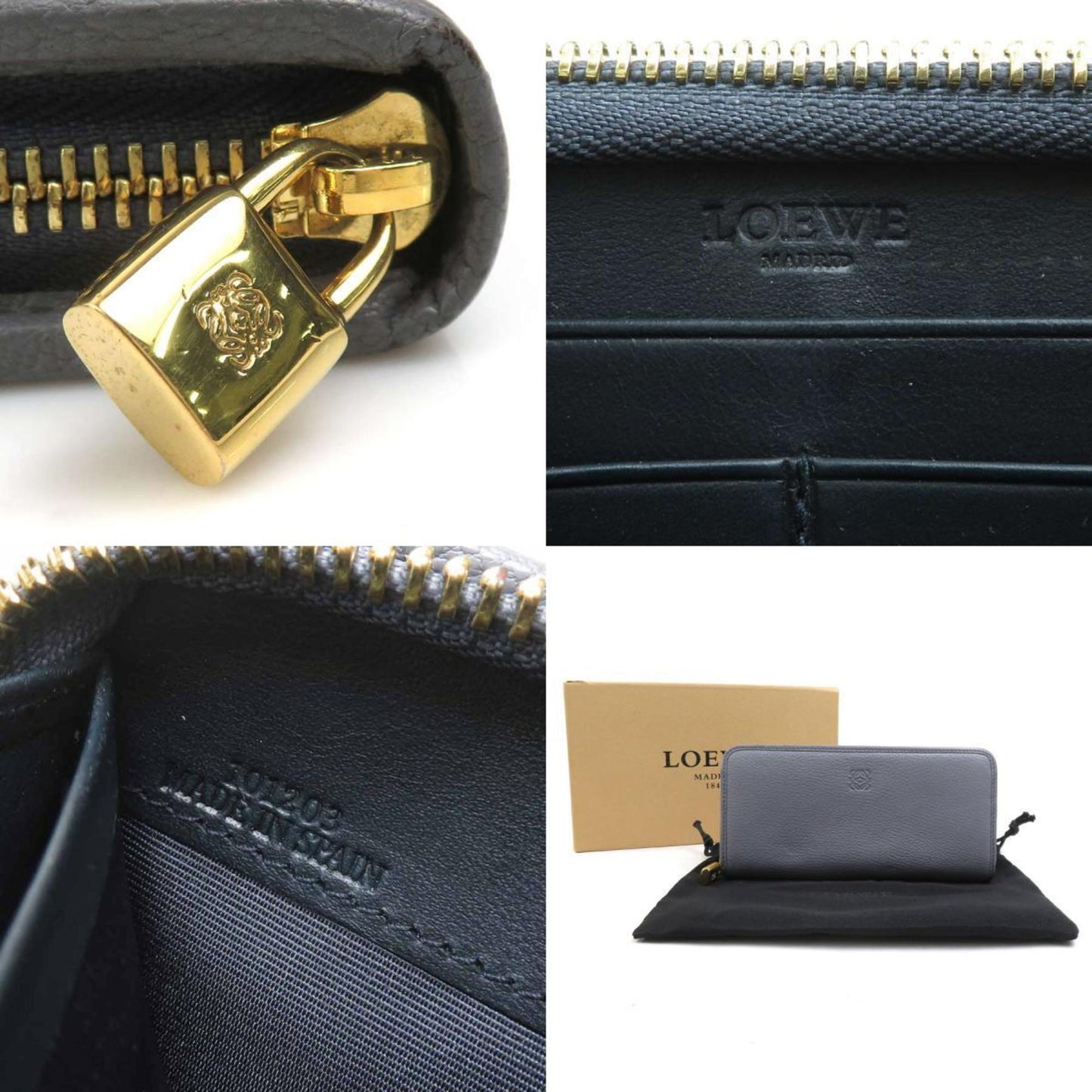 Loewe Round Long Wallet Anagram Leather Gray Gold