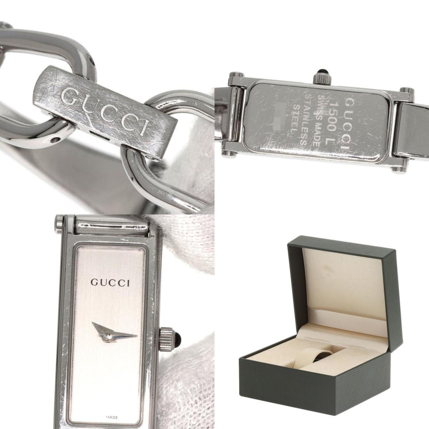 Gucci 1500L Square Face Bangle Watch Stainless Steel Ss
