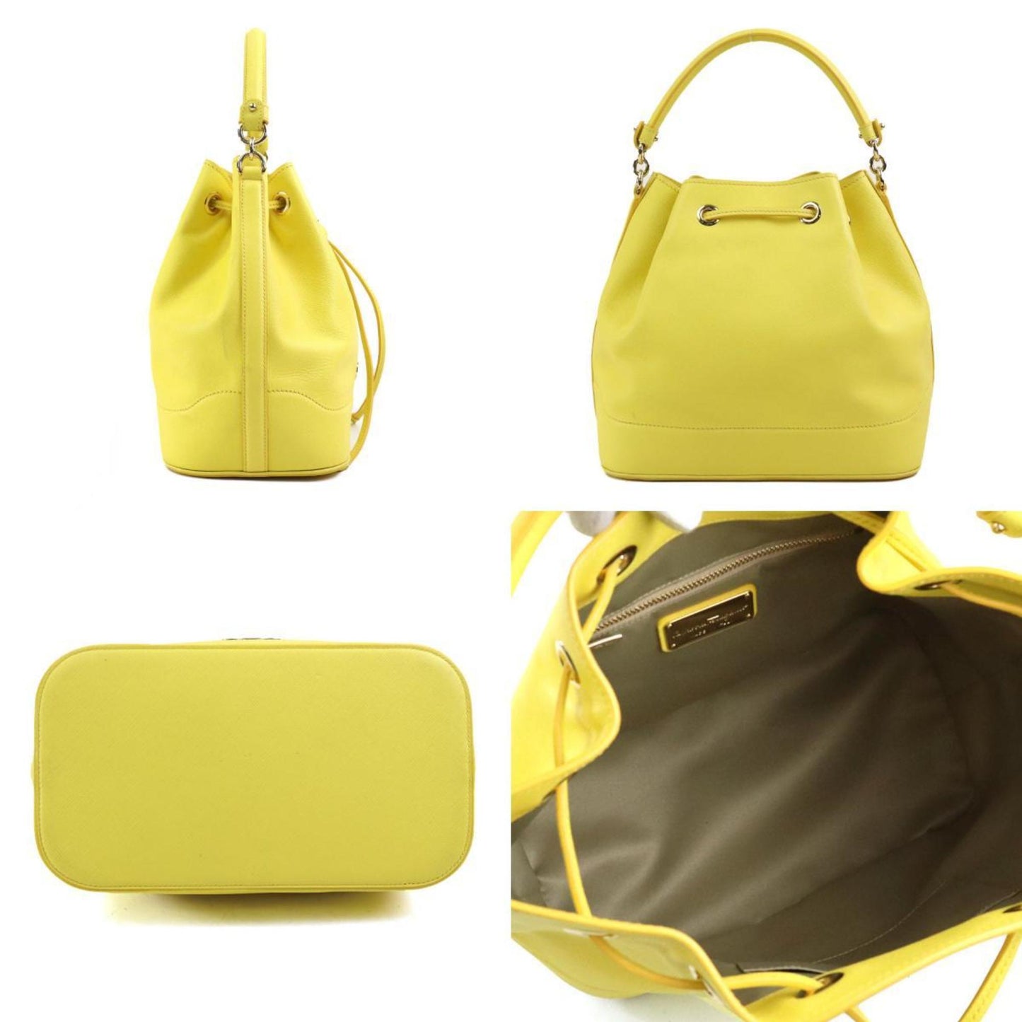 Salvatore Ferragamo Handbag Shoulder Bag Gancini Leather Yellow Gold