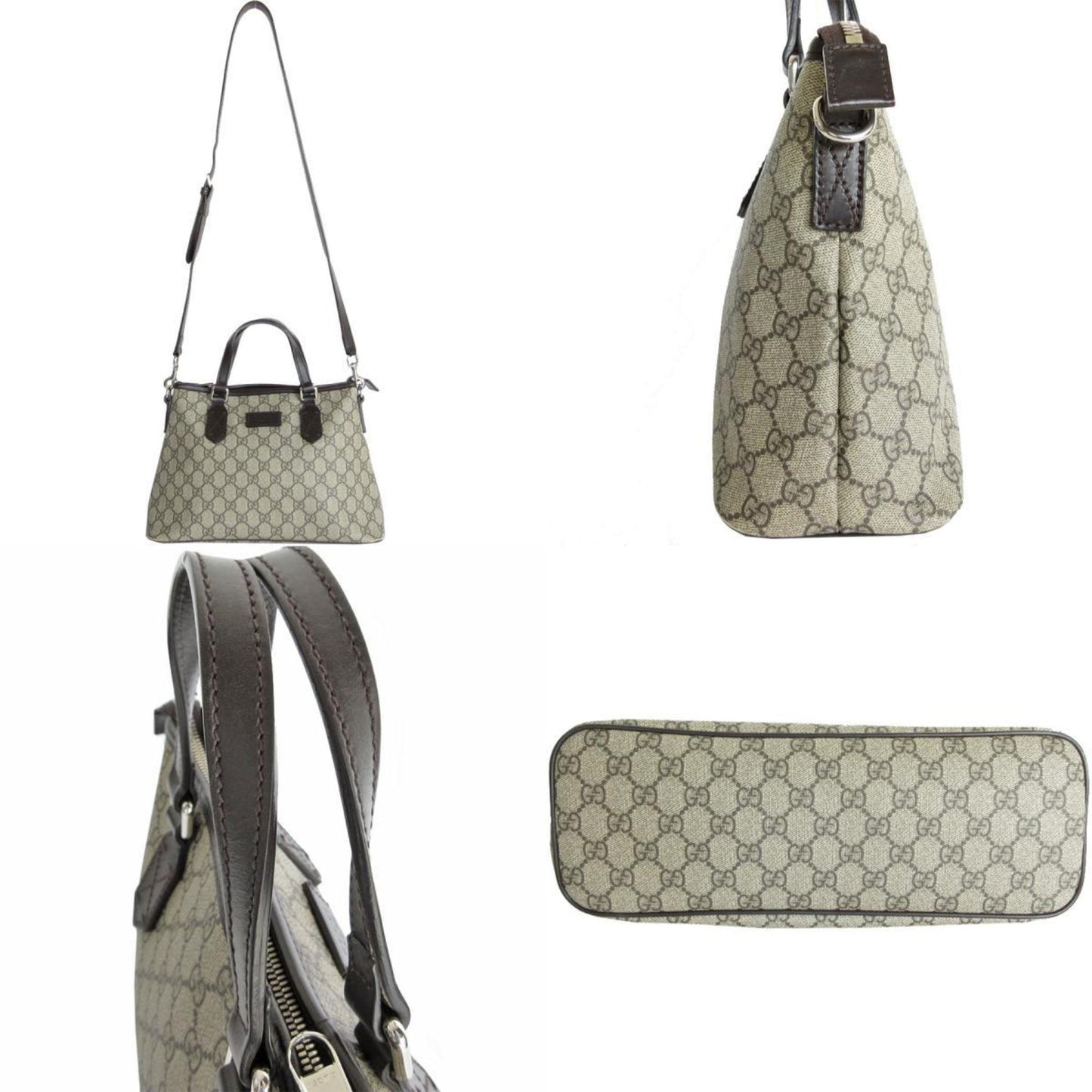 Gucci Handbag Shoulder Bag Gg Supreme Leather Beige Brown Silver