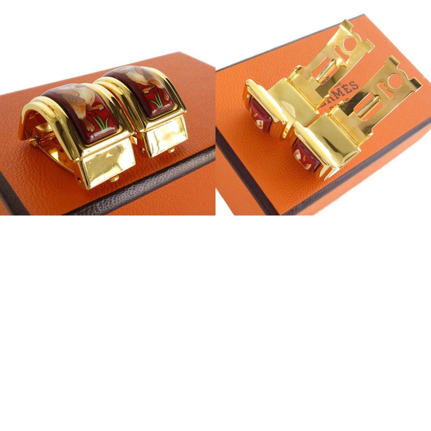 Herms Hermes Cloisonn Metal Earrings In Gold