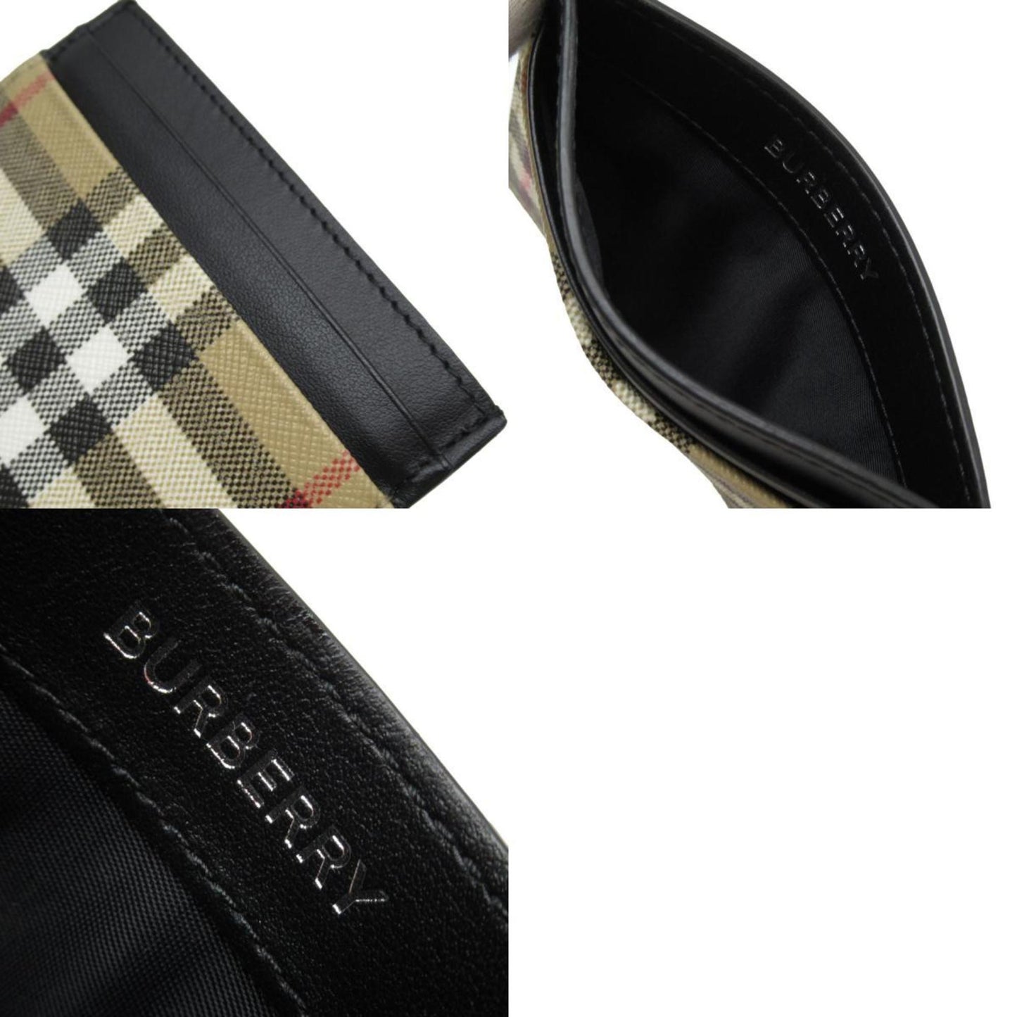 Burberry Burberry Business Card Holder/Card Case Pass Leather Black X Beige