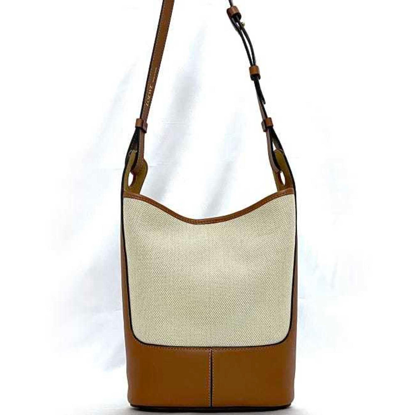 Loewe Shoulder Bag F-21320 Brown Beige Anagram A710W86X01 Bucket Hobo Canvas Leather 062115