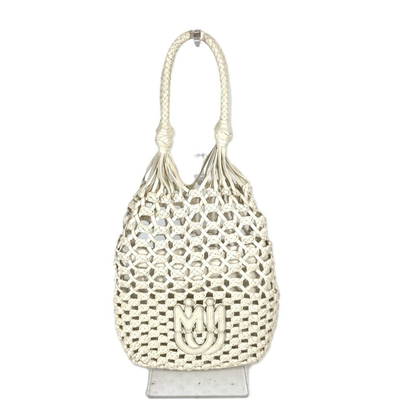Miu Miu Logo Mesh Shoulder Bag Beach Leather