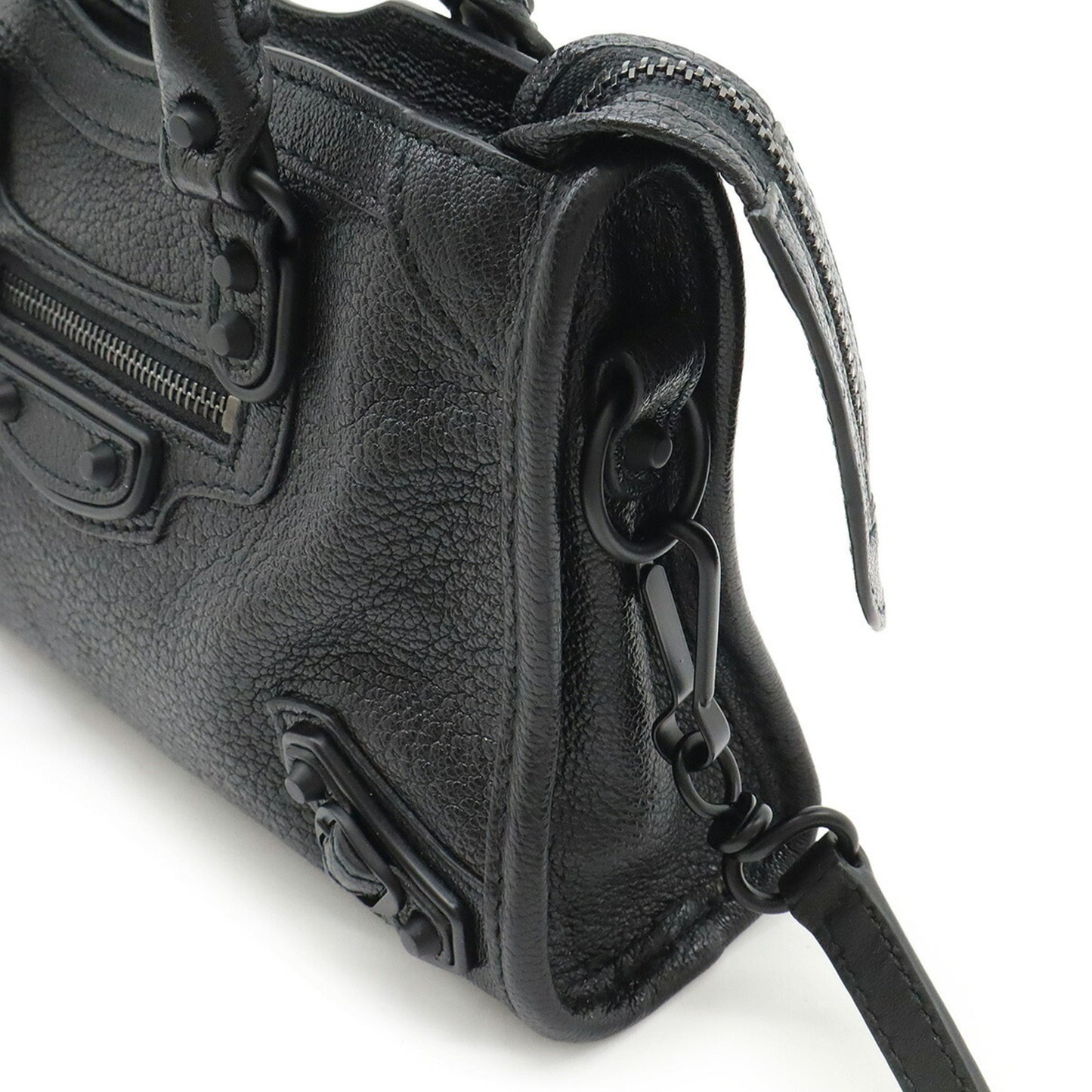 Balenciaga Classic Nano City Handbag/Shoulder Bag In Black Leather