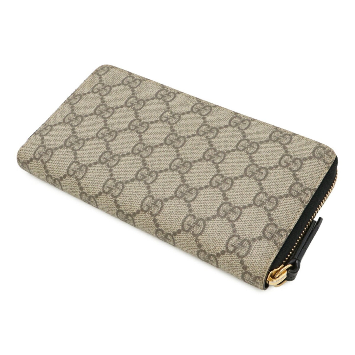 Gucci Gg Supreme Round Long Wallet Pvc Leather Beige Black 410102
