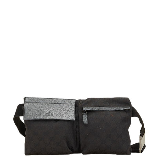 Gucci Gg Canvas Waist Bag/Body Bag 28566 Black Leather