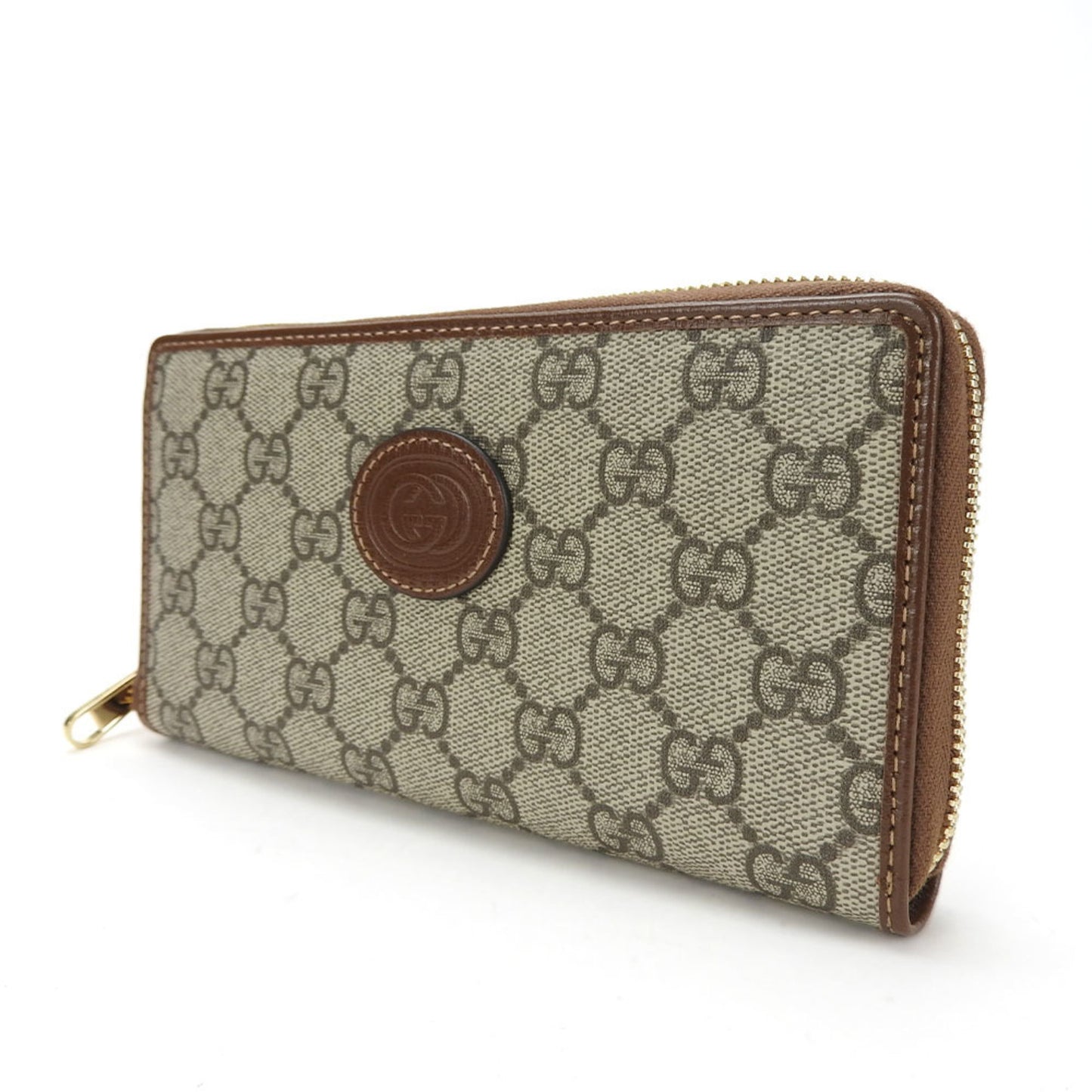 Gucci Long Wallet 673003 Interlocking G Gg Supreme Canvas Beige Brown Round