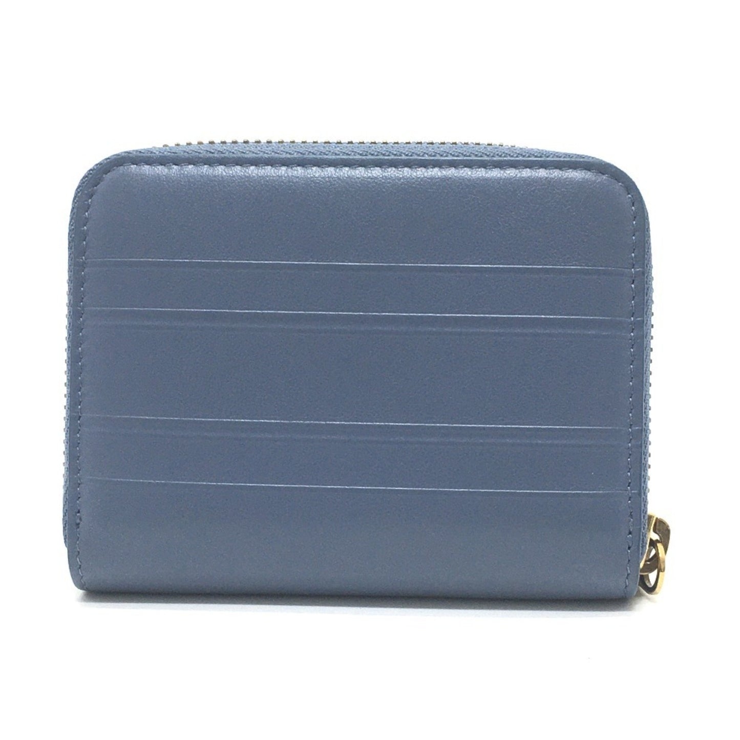 Christian Dior Dior Striped Wallet Round Zipper Coin Case Leather