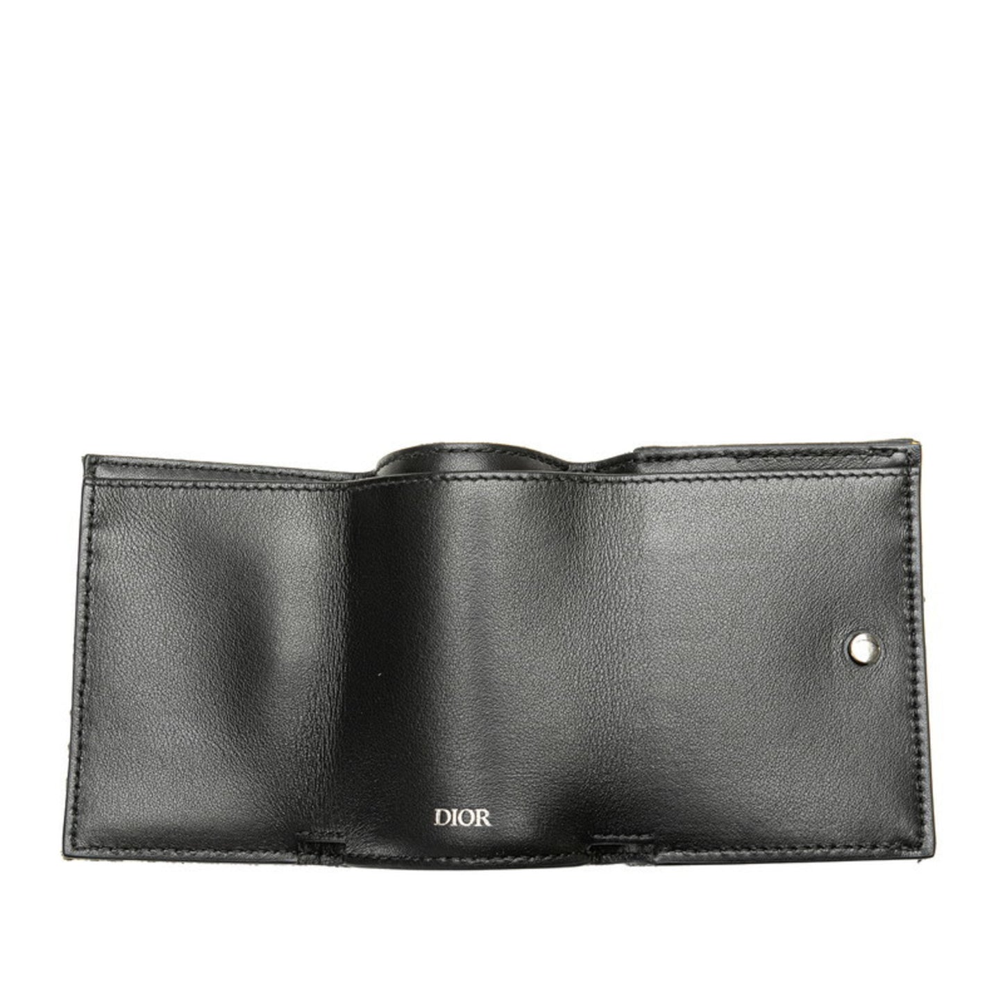 Christian Dior Dior Oblique Tri-Fold Wallet Navy Beige Canvas Leather
