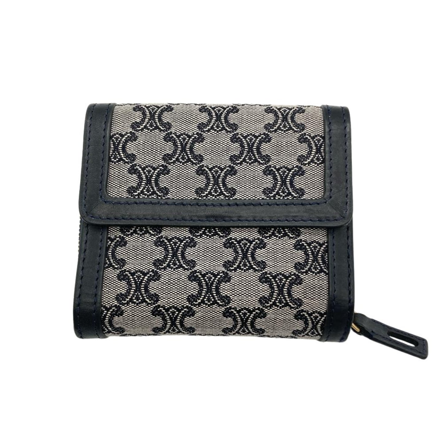 Celine Triomphe Tri-Fold Wallet Canvas Leather Navy