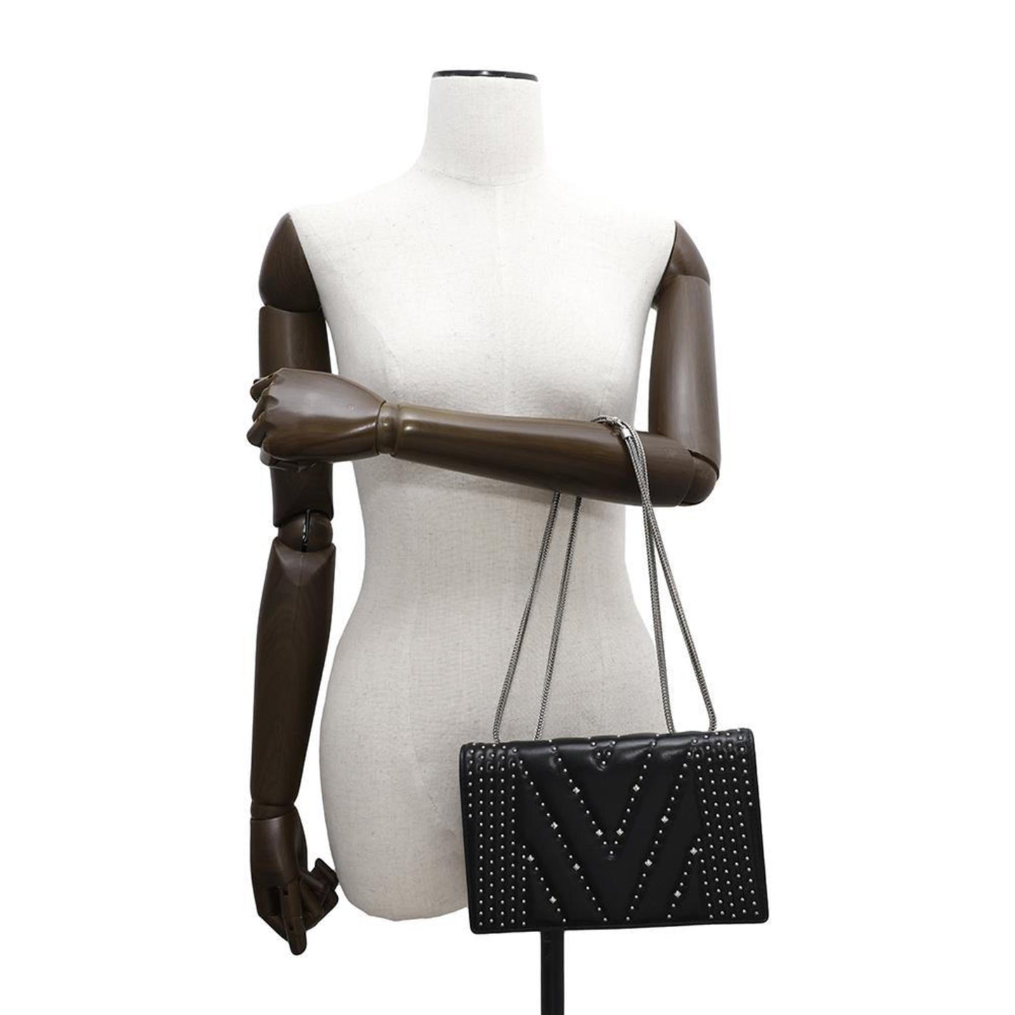 Mcm Chain Shoulder Bag Studs Leather 2Way Black