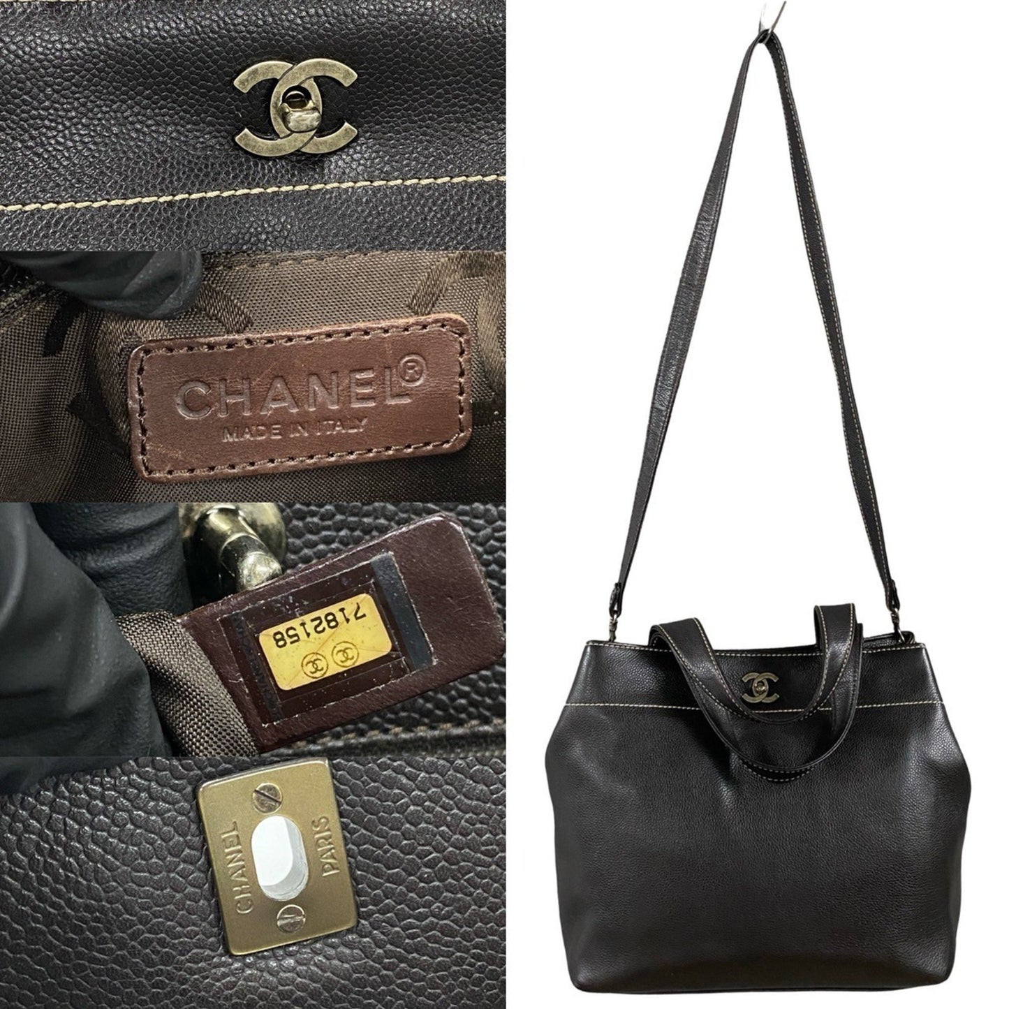 Chanel Coco Mark Turnlock Caviar Leather 2-Way Shoulder Bag/Handbag Brown 39868