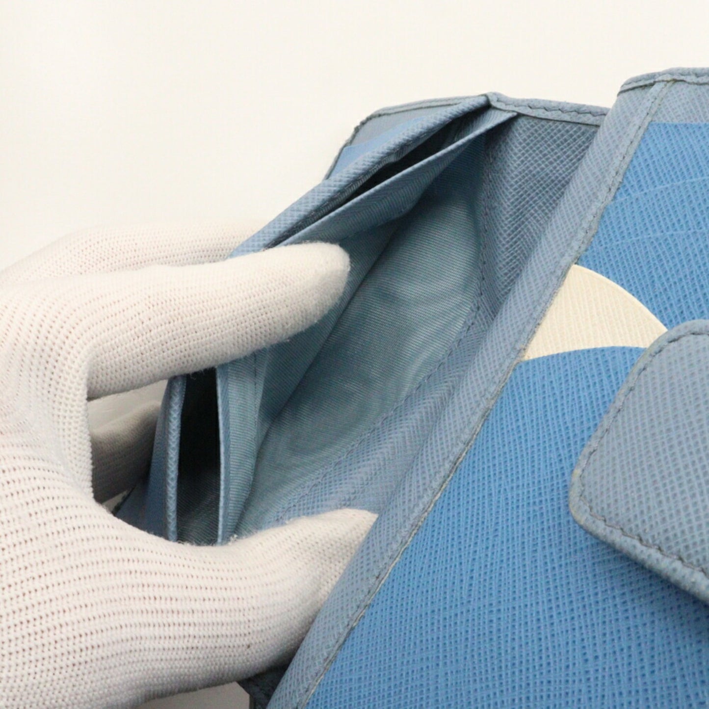 Prada Bi-Fold Wallet Saffiano Astrale Light Blue Snap Button