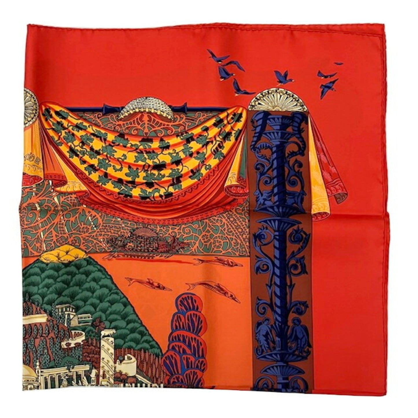 Hermes Hermes Carr 90 Scarf/Muffler Latlantide 100% Silk Orange