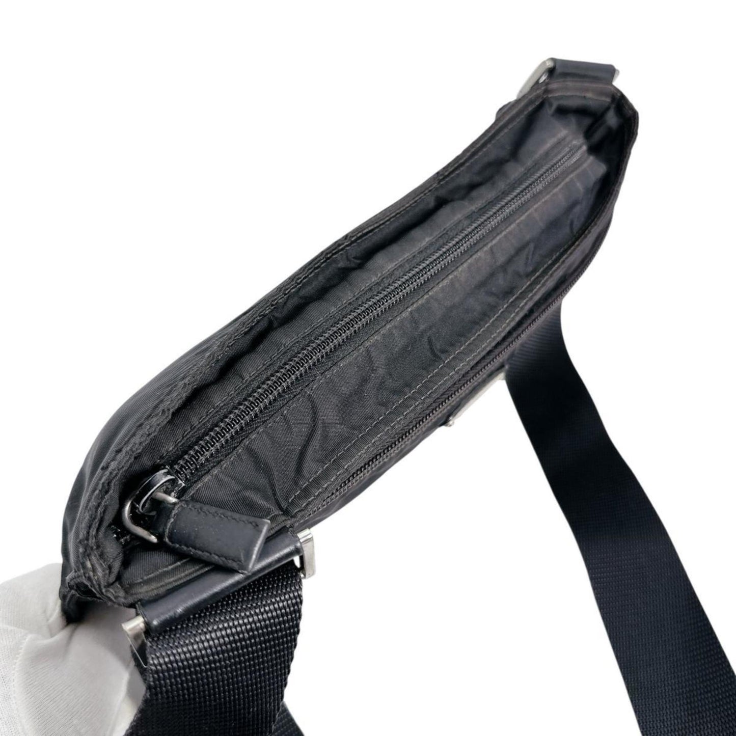 Prada Shoulder Bag Body Triangle Logo Nylon Black