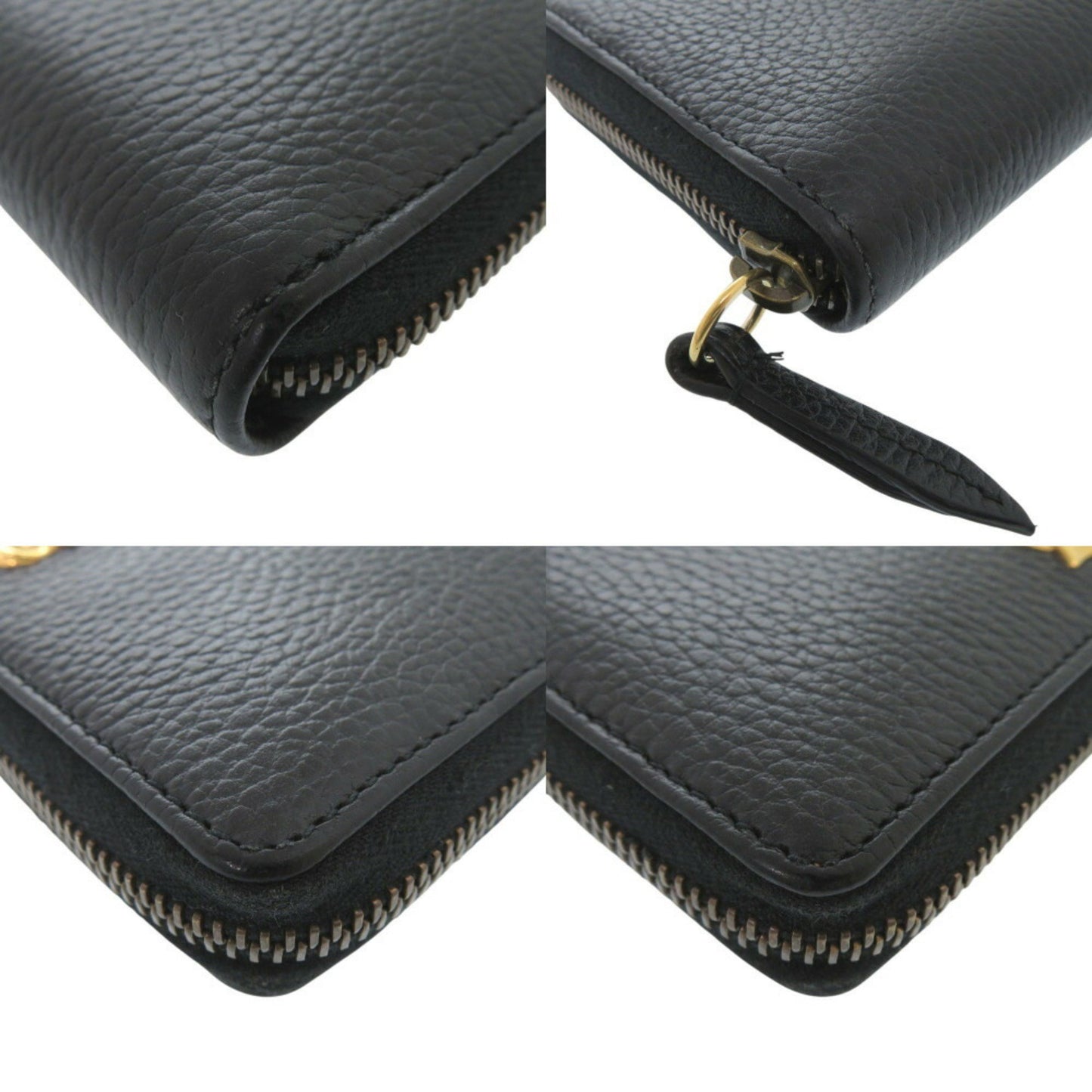 Gucci Gg Marmont Ribbon 524291 Leather Black Round Long Wallet 0811Gucci