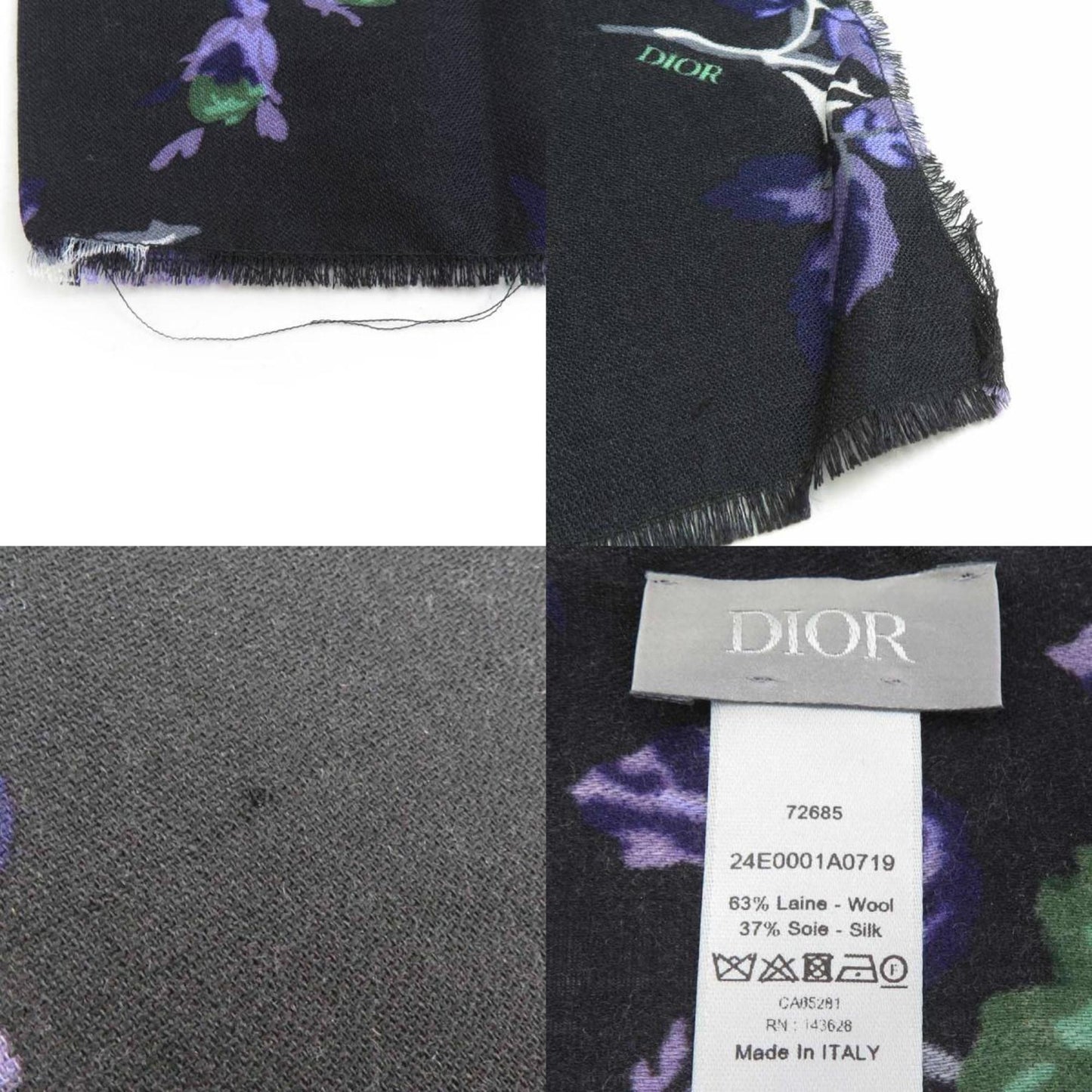 Christian Dior Shawl Scarf Muffler Wool Silk Black Green Purple