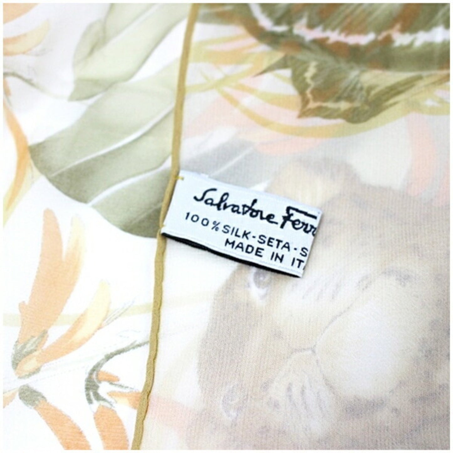Salvatore Ferragamo Silk Rectangular Scarf Muffler Stole Ivory Animal Print