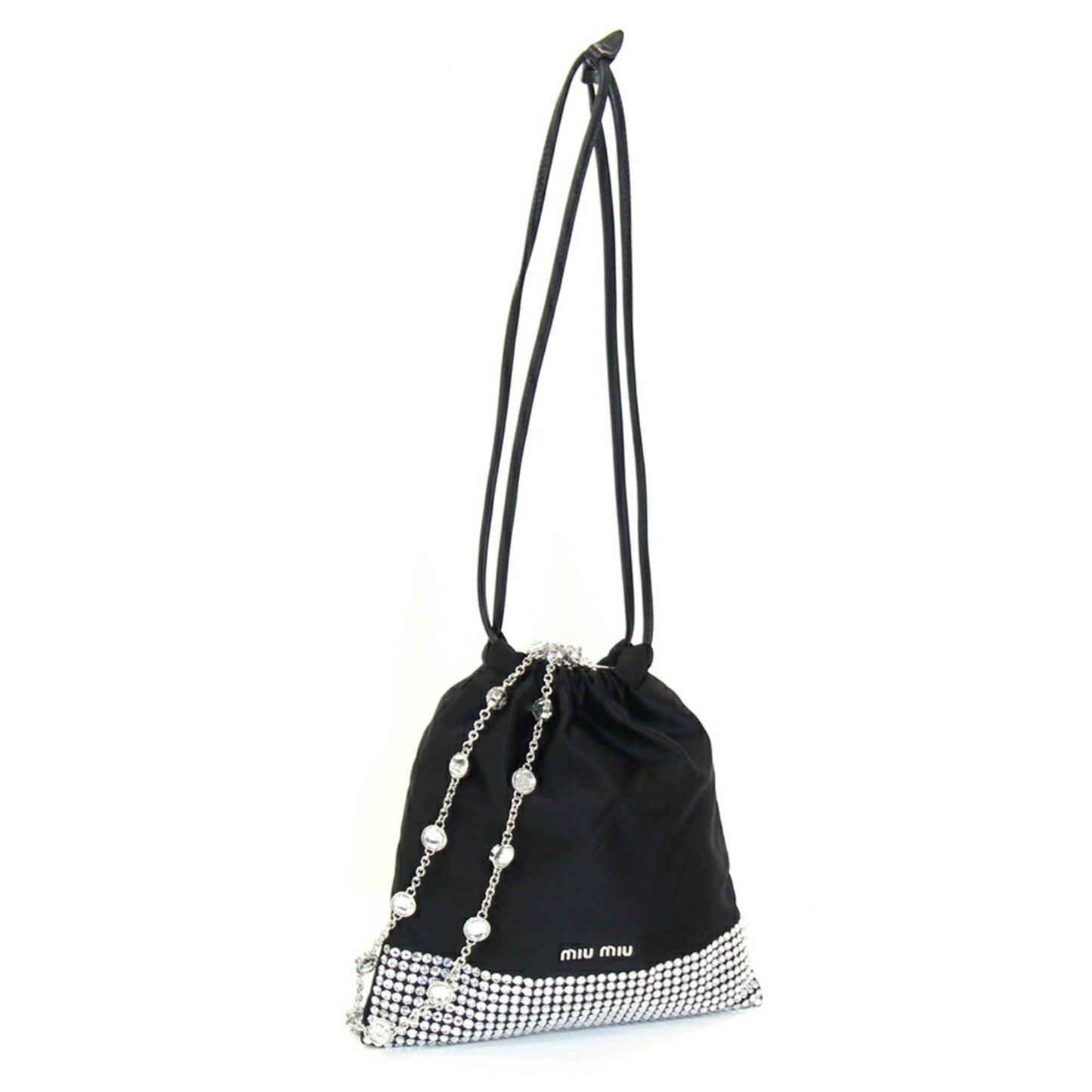 Miu Miu Miu Bag Black Satin Rhinestone Beads Chain Shoulder Pochette