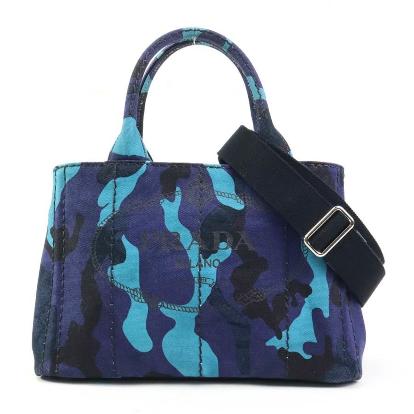 Prada Handbag Shoulder Bag Canapa Canvas Navy Blue Black