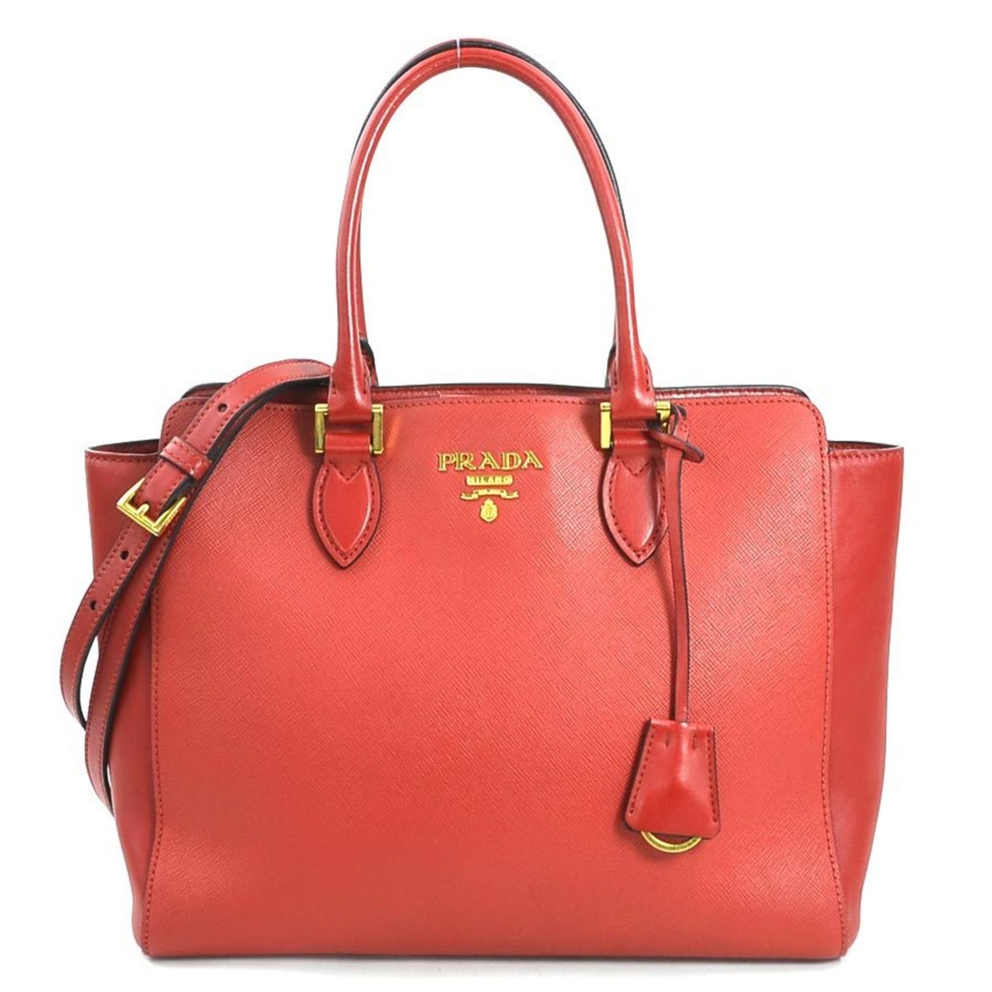 Prada Handbag Shoulder Bag Leather Red Gold