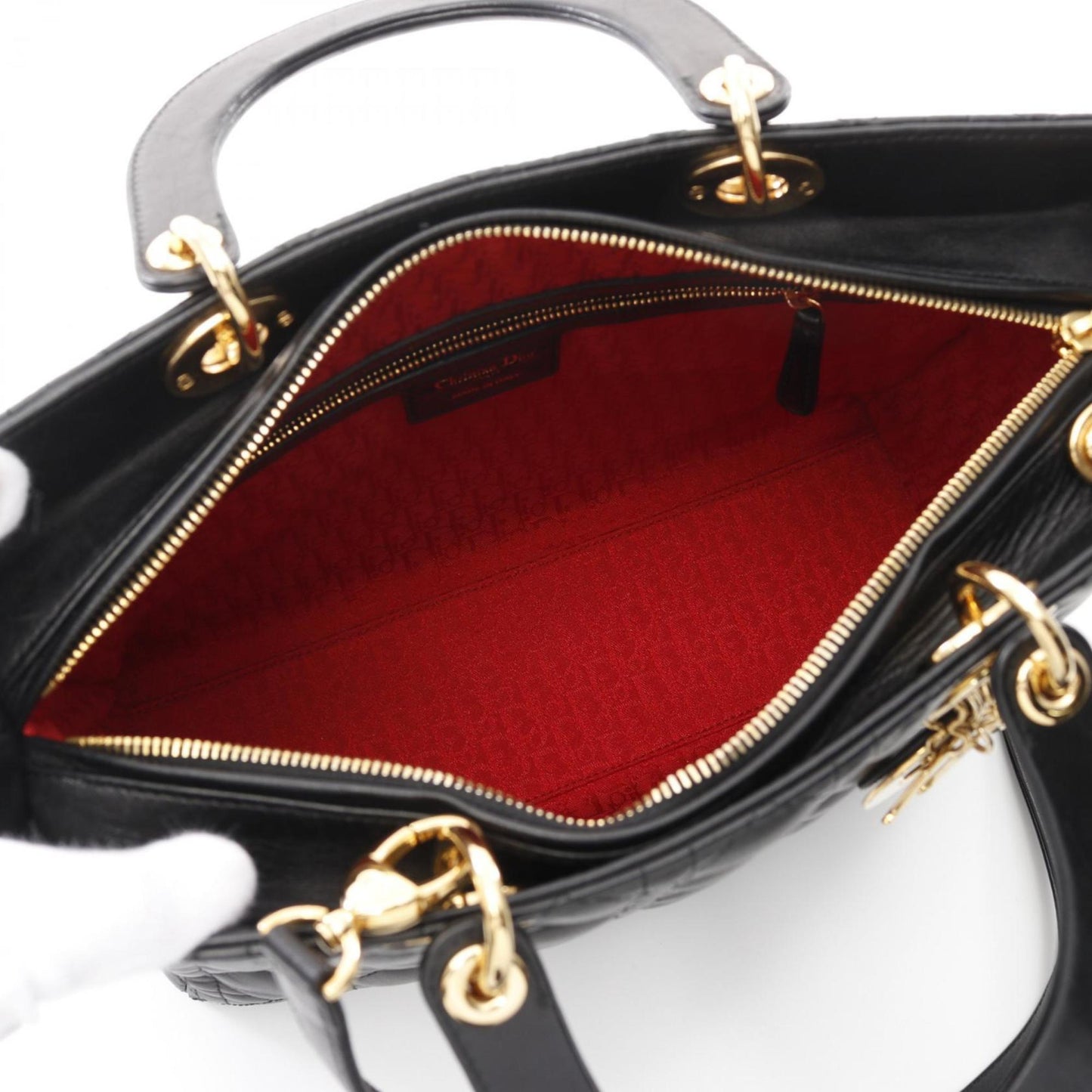 Christian Dior Dior Lady Large Cannage Handbag Leather