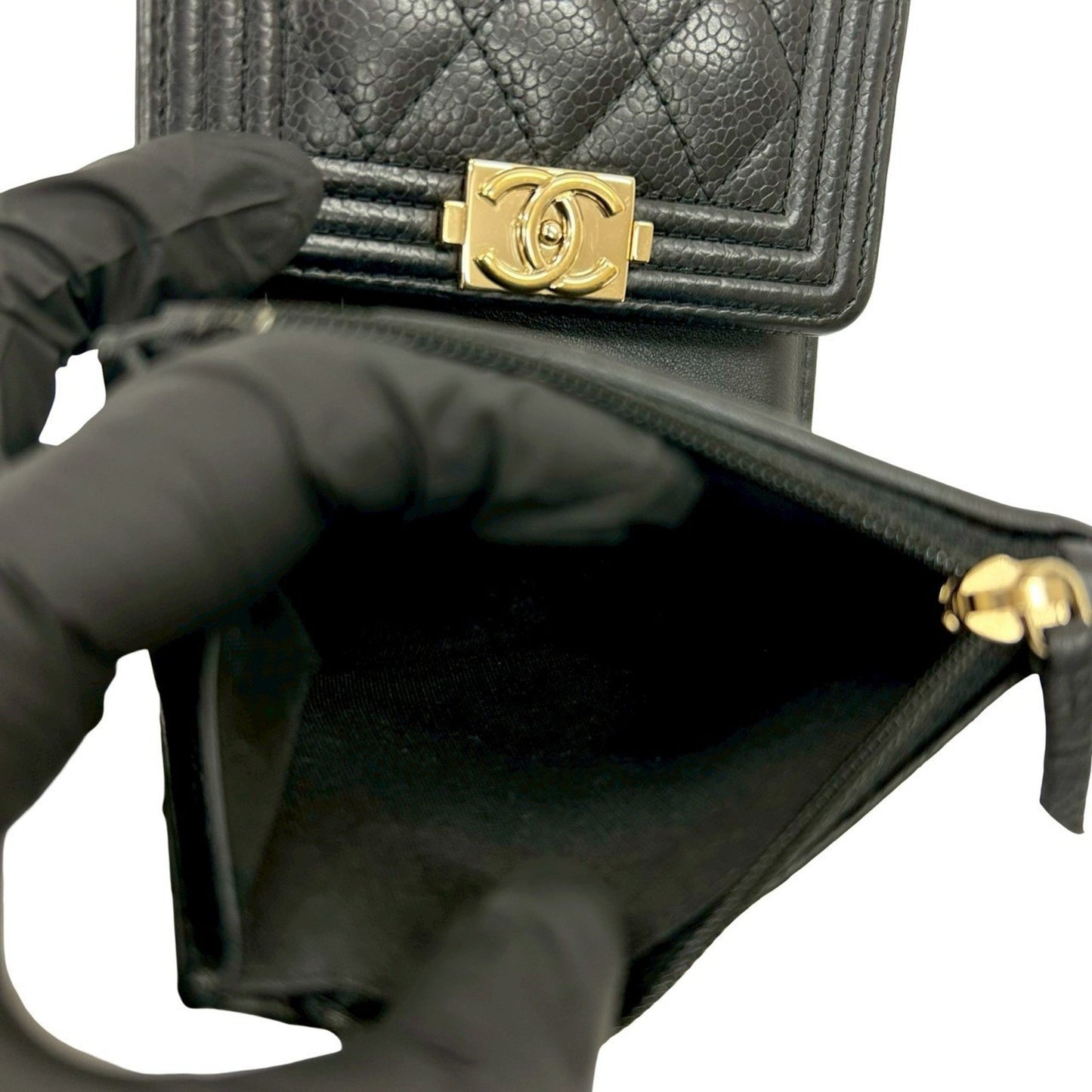 Chanel Matelasse Coco Mark Caviar Leather Tri-Fold Wallet