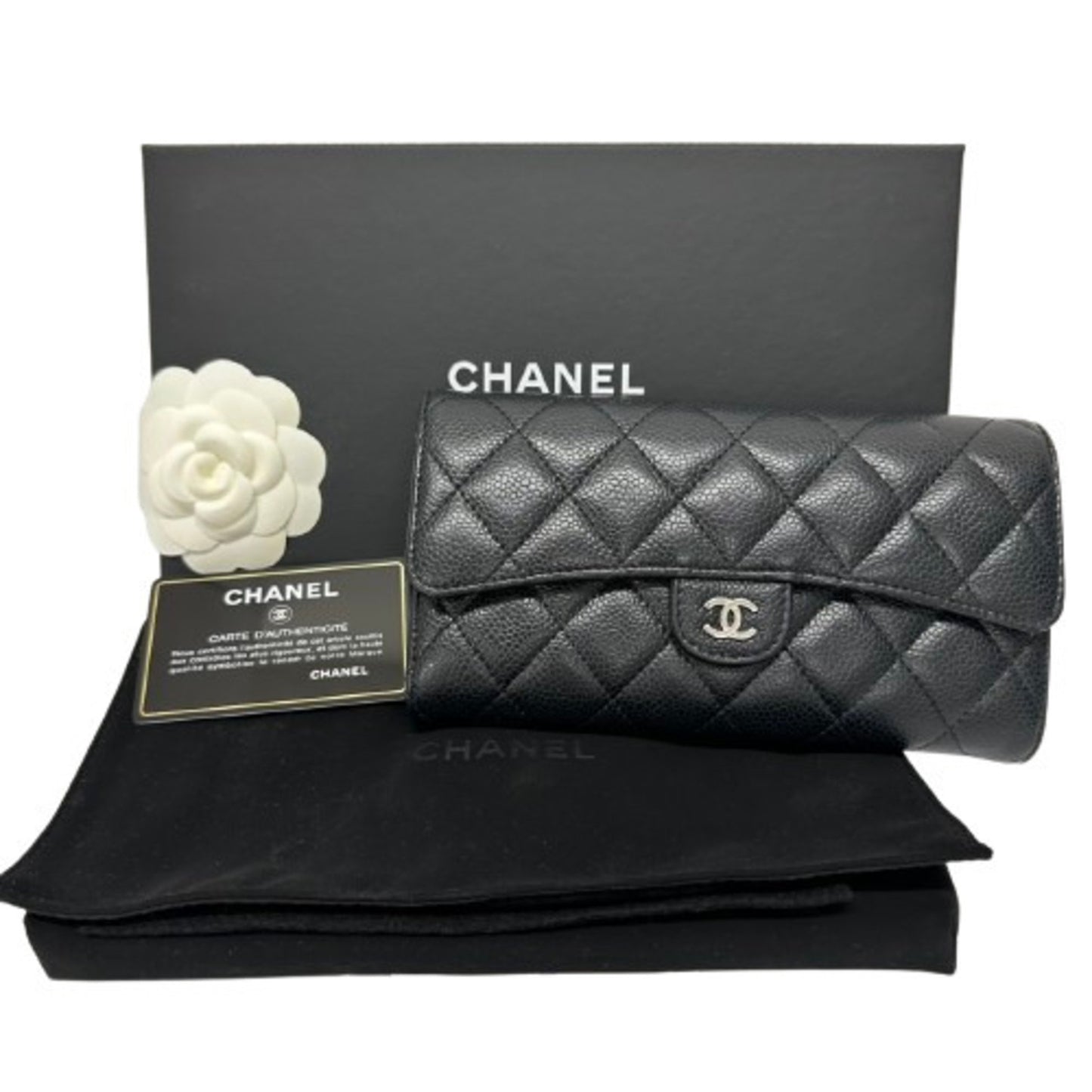 Chanel Classic Long Flap Wallet Matelasse Coco Mark Caviar Skin
